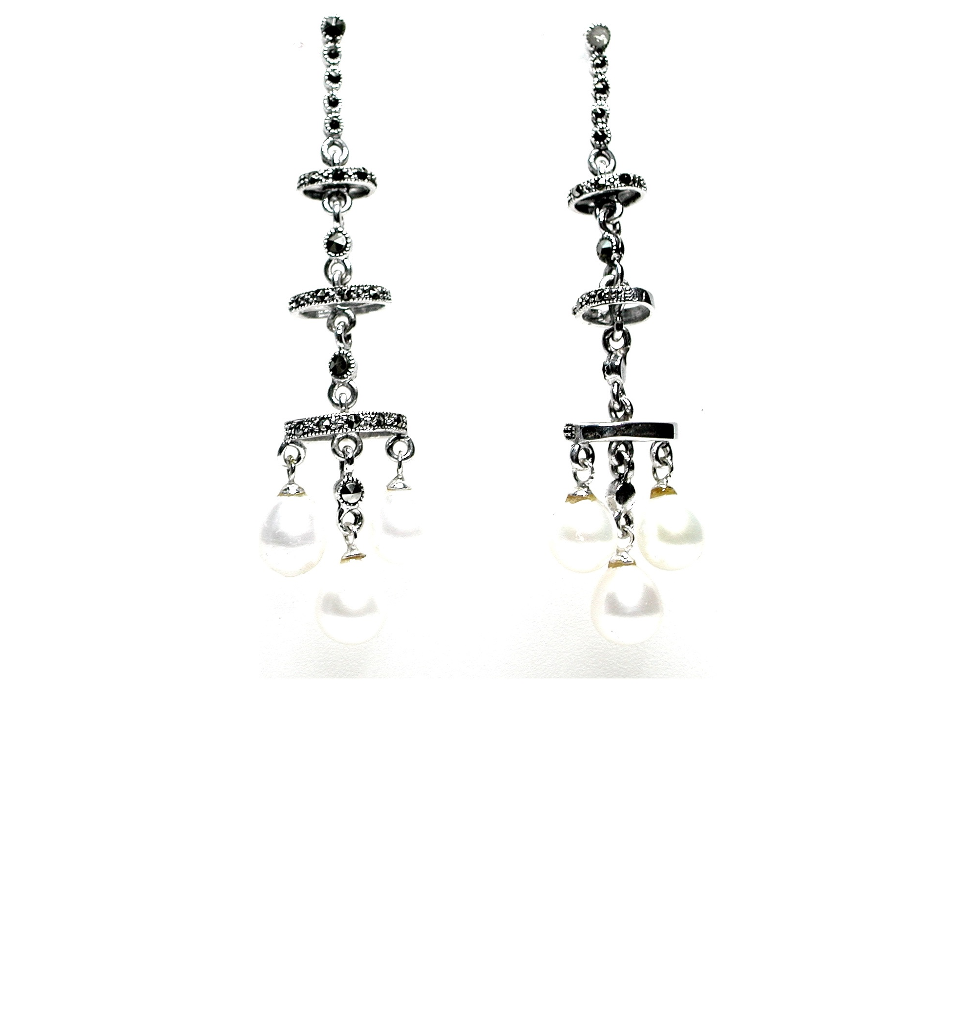 Pendientes de Plata de 1ª Ley, Perlas y Marcasitas. Ref. EP-631/13: Catálogo de Antigua Joyeros Pendientes de Plata de 1ª Ley, Perlas y Marcasitas. Ref. EP-631/13: Catálogo de Antigua Joyeros
