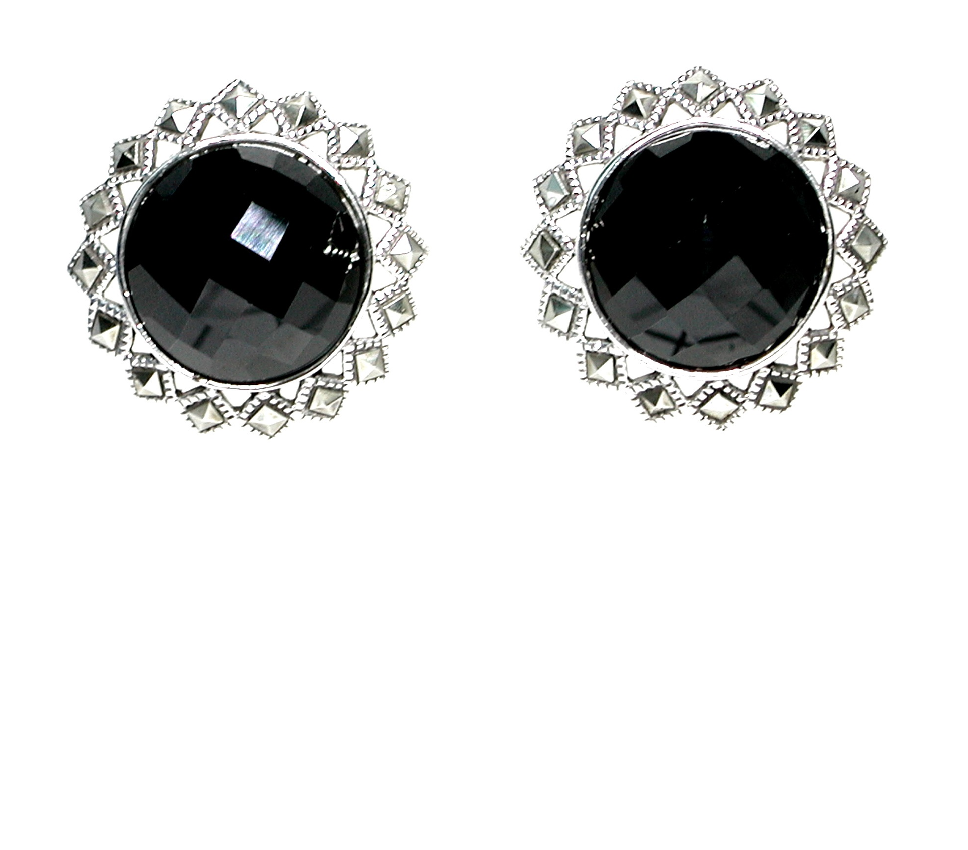 Pendientes de Plata de 1ª Ley, Ónix y Marcasitas. Ref. EP-325/01: Catálogo de Antigua Joyeros Pendientes de Plata de 1ª Ley, Ónix y Marcasitas. Ref. EP-325/01: Catálogo de Antigua Joyeros
