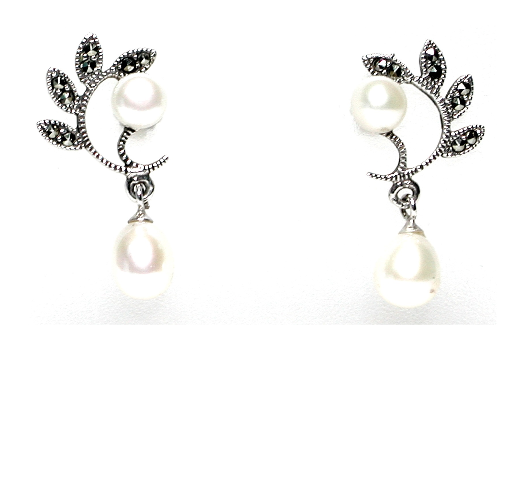 Pendientes de Plata de 1ª Ley, Perlas y Marcasitas. Ref. EP-006/13: Catálogo de Antigua Joyeros Pendientes de Plata de 1ª Ley, Perlas y Marcasitas. Ref. EP-006/13: Catálogo de Antigua Joyeros