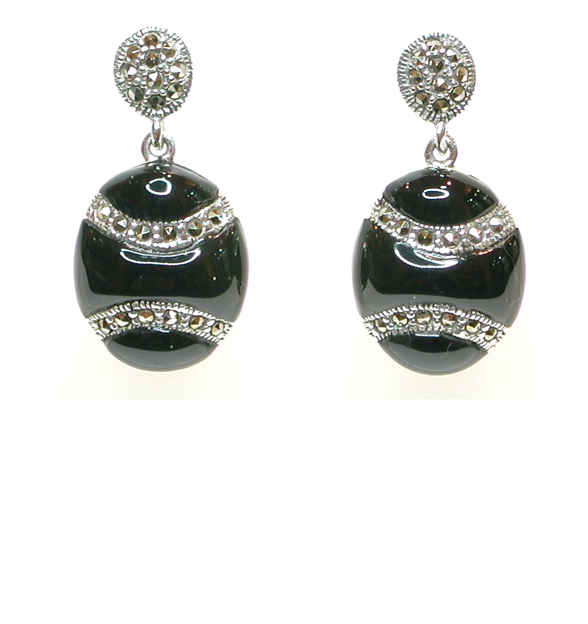 Pendientes de Plata de 1ª Ley, Ónix y Marcasitas. Ref. CPT297/01: Catálogo de Antigua Joyeros Pendientes de Plata de 1ª Ley, Ónix y Marcasitas. Ref. CPT297/01: Catálogo de Antigua Joyeros