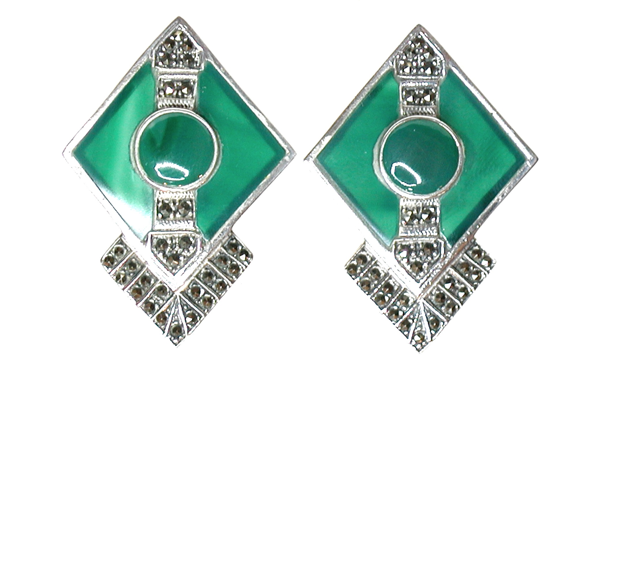 Pendientes de Plata de 1ª Ley, Ágata verde y Marcasitas. Ref. BP0790/04: Catálogo de Antigua Joyeros Pendientes de Plata de 1ª Ley, Ágata verde y Marcasitas. Ref. BP0790/04: Catálogo de Antigua Joyeros