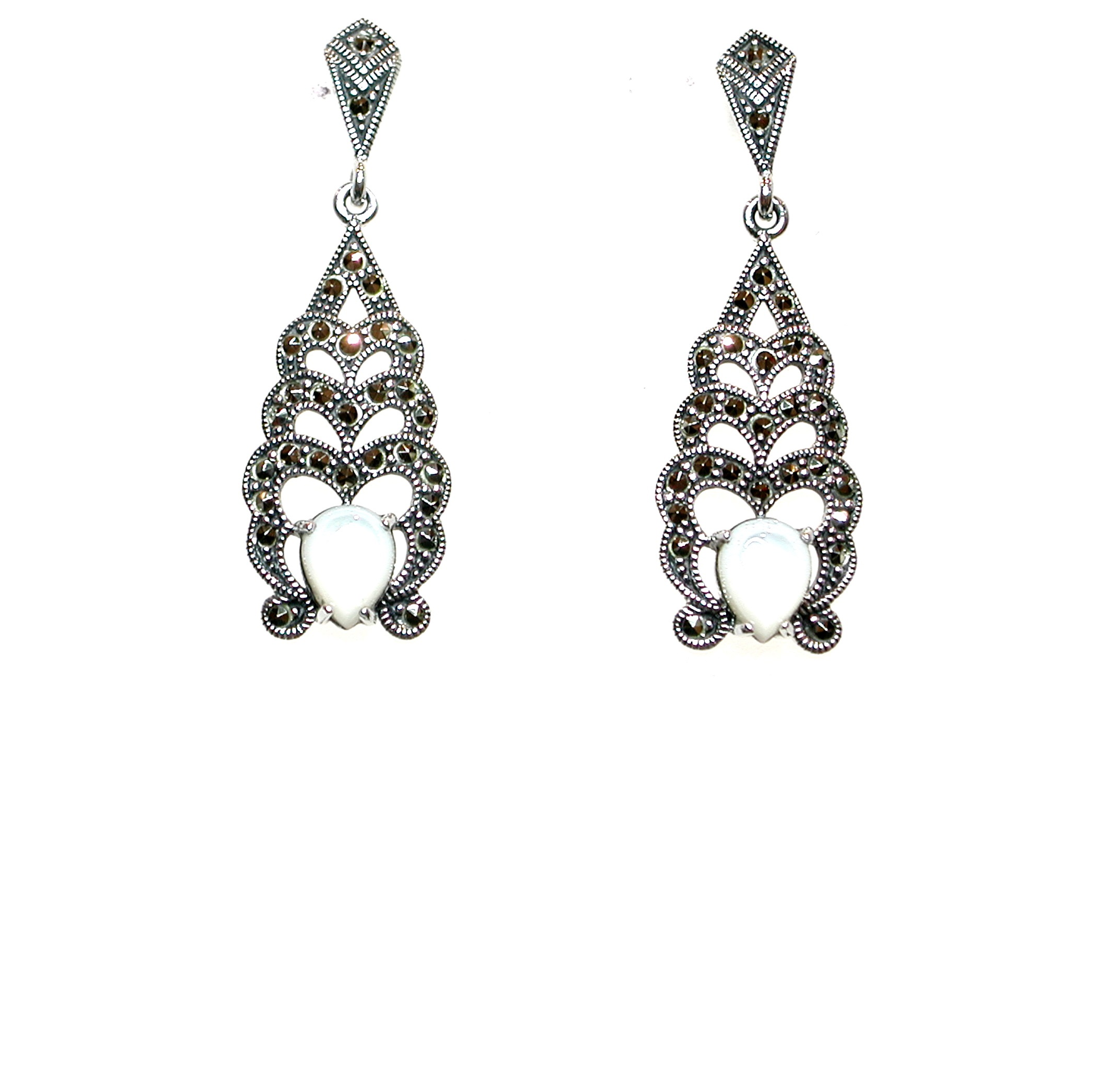 Pendientes de Plata de 1ª Ley, Nácar y Marcasitas. Ref. BP-673/07: Catálogo de Antigua Joyeros Pendientes de Plata de 1ª Ley, Nácar y Marcasitas. Ref. BP-673/07: Catálogo de Antigua Joyeros