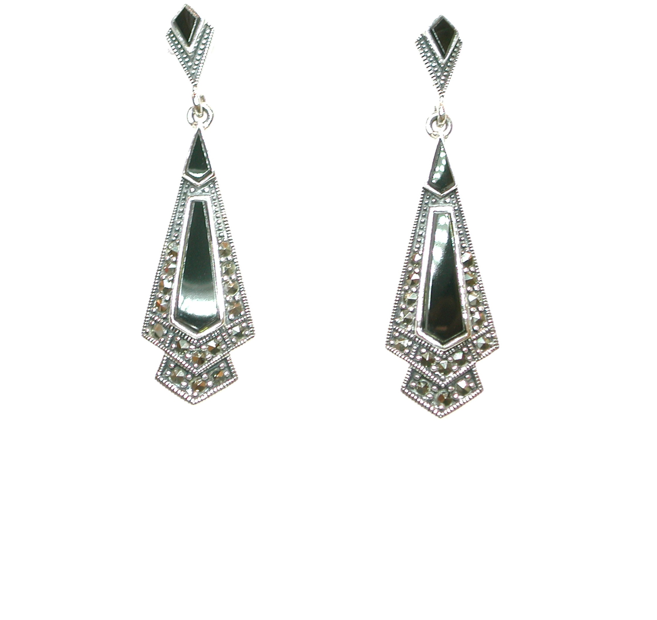 Pendientes de Plata de 1ª Ley, Ónix y Marcasitas. Ref. BP-665/01: Catálogo de Antigua Joyeros Pendientes de Plata de 1ª Ley, Ónix y Marcasitas. Ref. BP-665/01: Catálogo de Antigua Joyeros