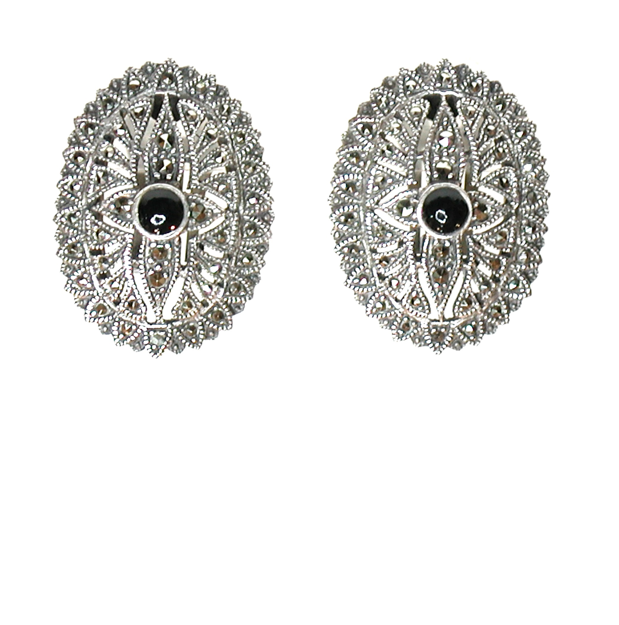 Pendientes de Plata de 1ª Ley, Ónix y Marcasitas. Ref. BP0637/01: Catálogo de Antigua Joyeros Pendientes de Plata de 1ª Ley, Ónix y Marcasitas. Ref. BP0637/01: Catálogo de Antigua Joyeros