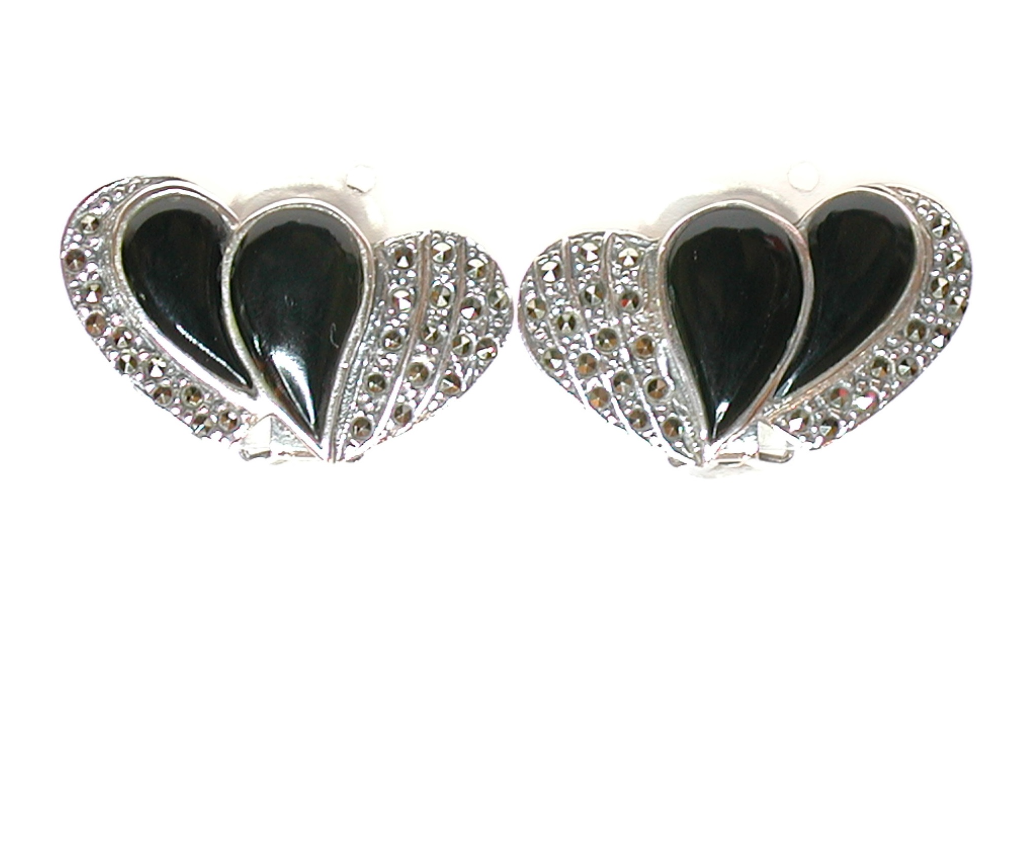 Pendientes de Plata de 1ª Ley, Ónix y Marcasitas. Ref. BP0259/01: Catálogo de Antigua Joyeros Pendientes de Plata de 1ª Ley, Ónix y Marcasitas. Ref. BP0259/01: Catálogo de Antigua Joyeros