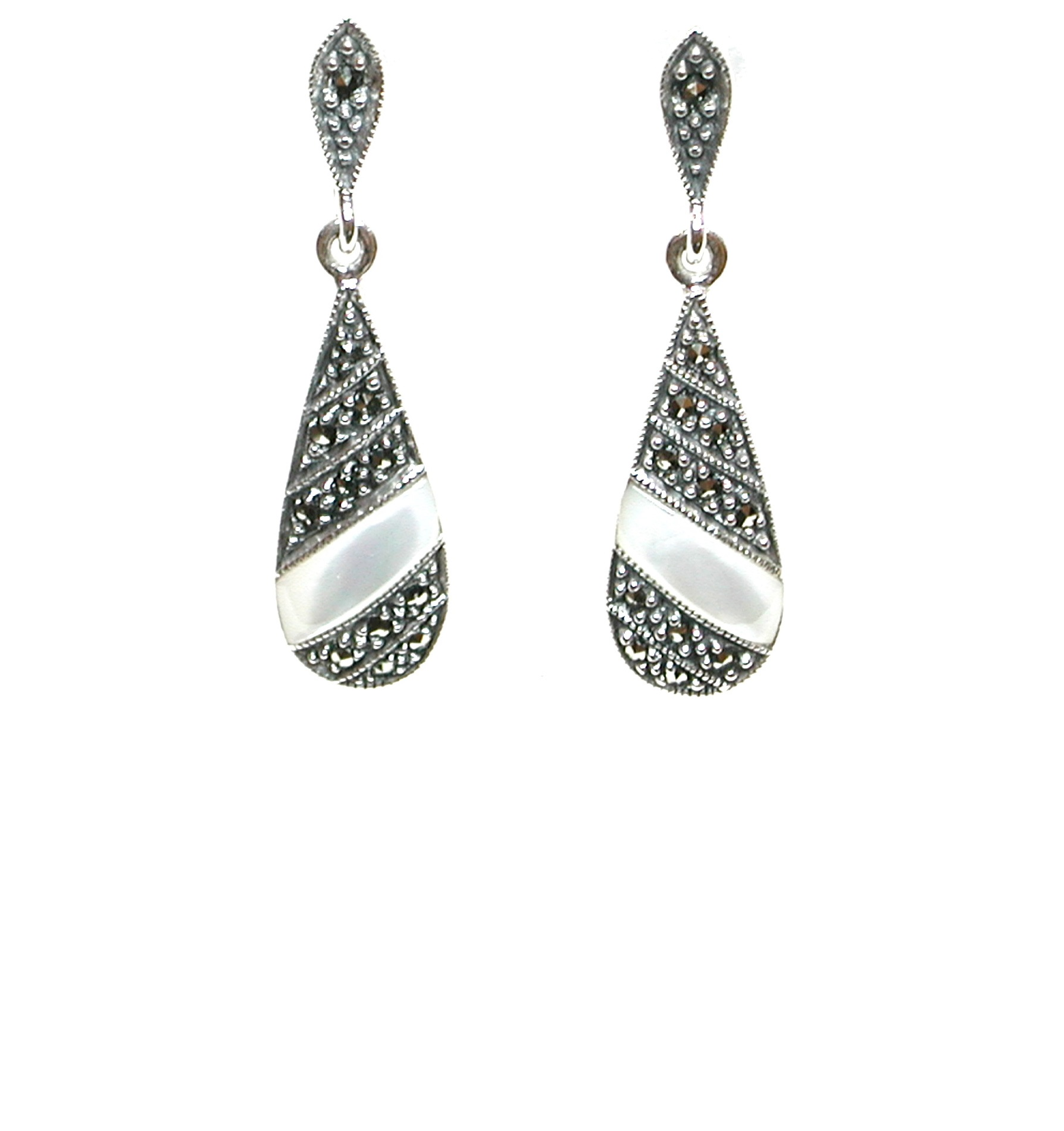 Pendientes de Plata de 1ª Ley, Marcasitas y Nácar. Ref. AP2277/07: Catálogo de Antigua Joyeros Pendientes de Plata de 1ª Ley, Marcasitas y Nácar. Ref. AP2277/07: Catálogo de Antigua Joyeros