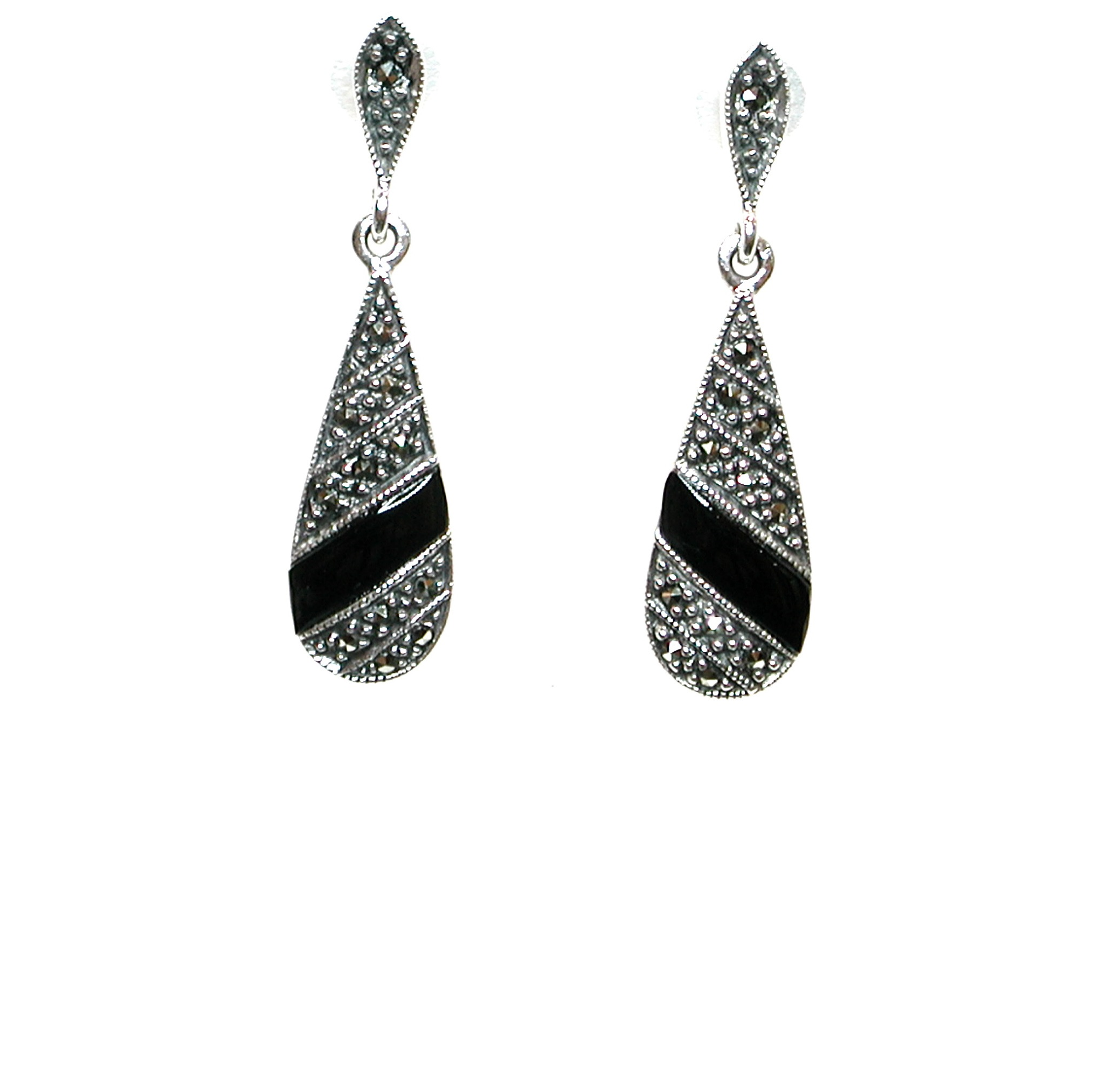 Pendientes de Plata de 1ª Ley, Marcasitas y Ónix. Ref. AP2277/01: Catálogo de Antigua Joyeros Pendientes de Plata de 1ª Ley, Marcasitas y Ónix. Ref. AP2277/01: Catálogo de Antigua Joyeros