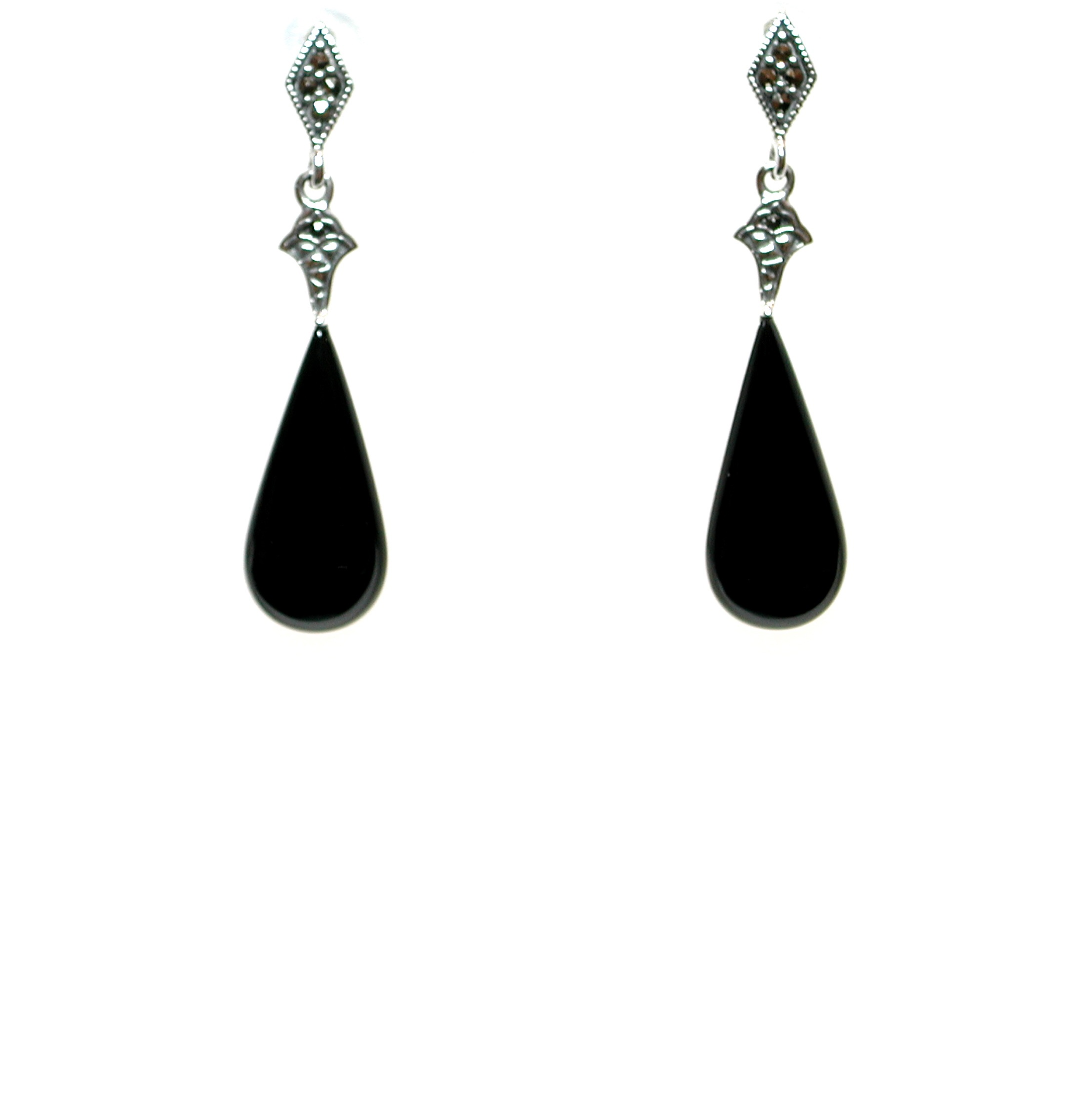 Pendientes de Plata de 1ª Ley, Ónix y Marcasitas. Ref. AP1546/01: Catálogo de Antigua Joyeros Pendientes de Plata de 1ª Ley, Ónix y Marcasitas. Ref. AP1546/01: Catálogo de Antigua Joyeros