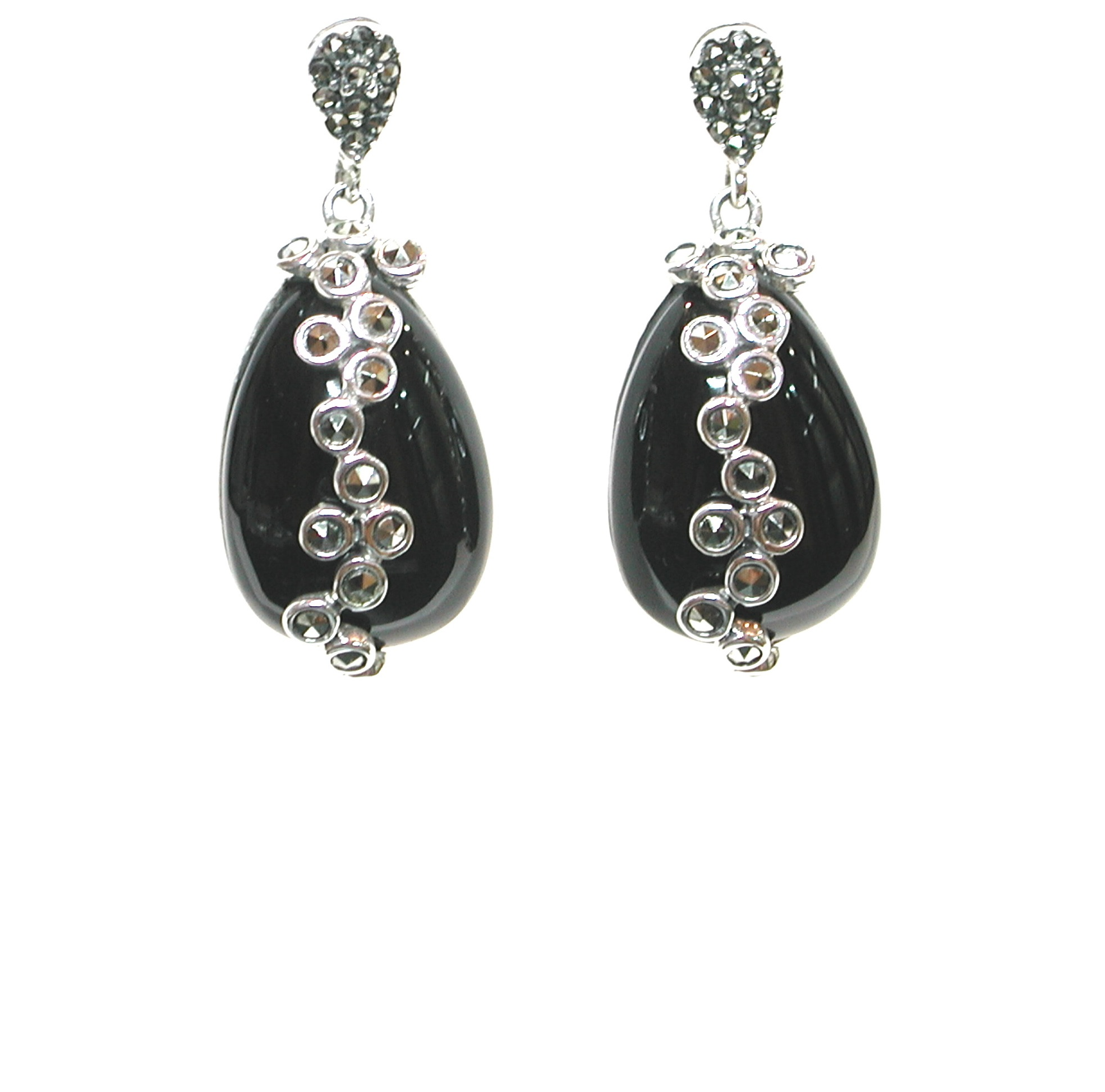 Pendientes de Plata de 1ª Ley, Ónix y Marcasitas. Ref. AP1260/01: Catálogo de Antigua Joyeros Pendientes de Plata de 1ª Ley, Ónix y Marcasitas. Ref. AP1260/01: Catálogo de Antigua Joyeros
