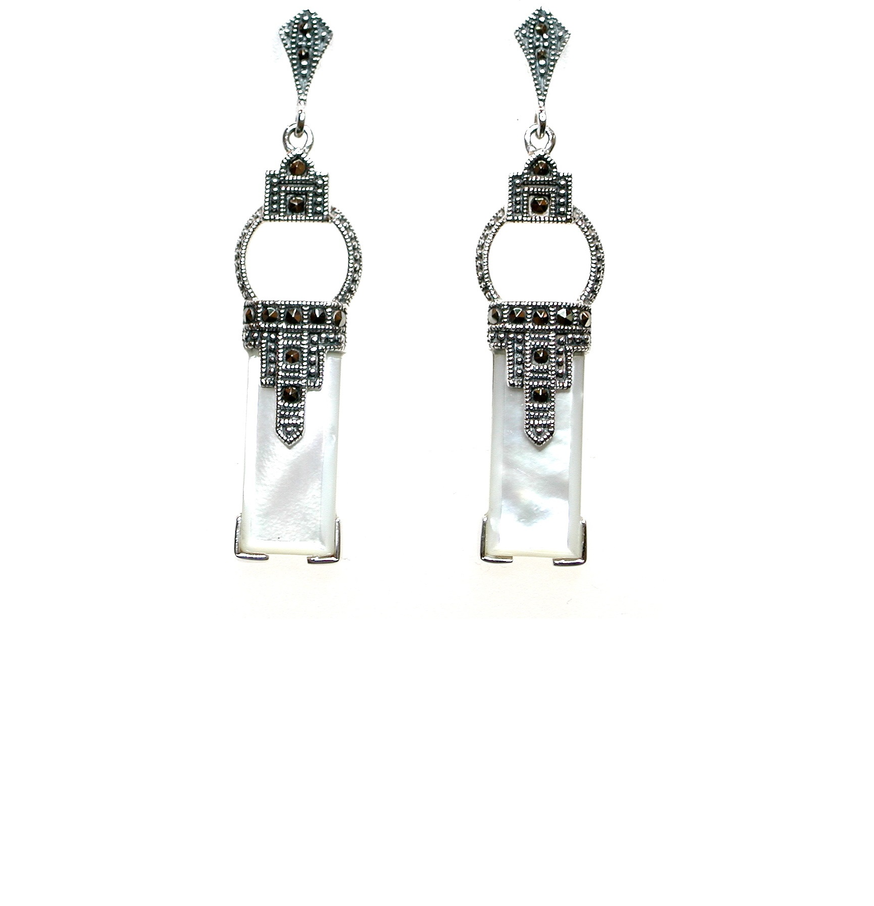Pendientes de Plata de 1ª Ley, Marcasitas y Nácar. Ref. AP1234/07: Catálogo de Antigua Joyeros Pendientes de Plata de 1ª Ley, Marcasitas y Nácar. Ref. AP1234/07: Catálogo de Antigua Joyeros