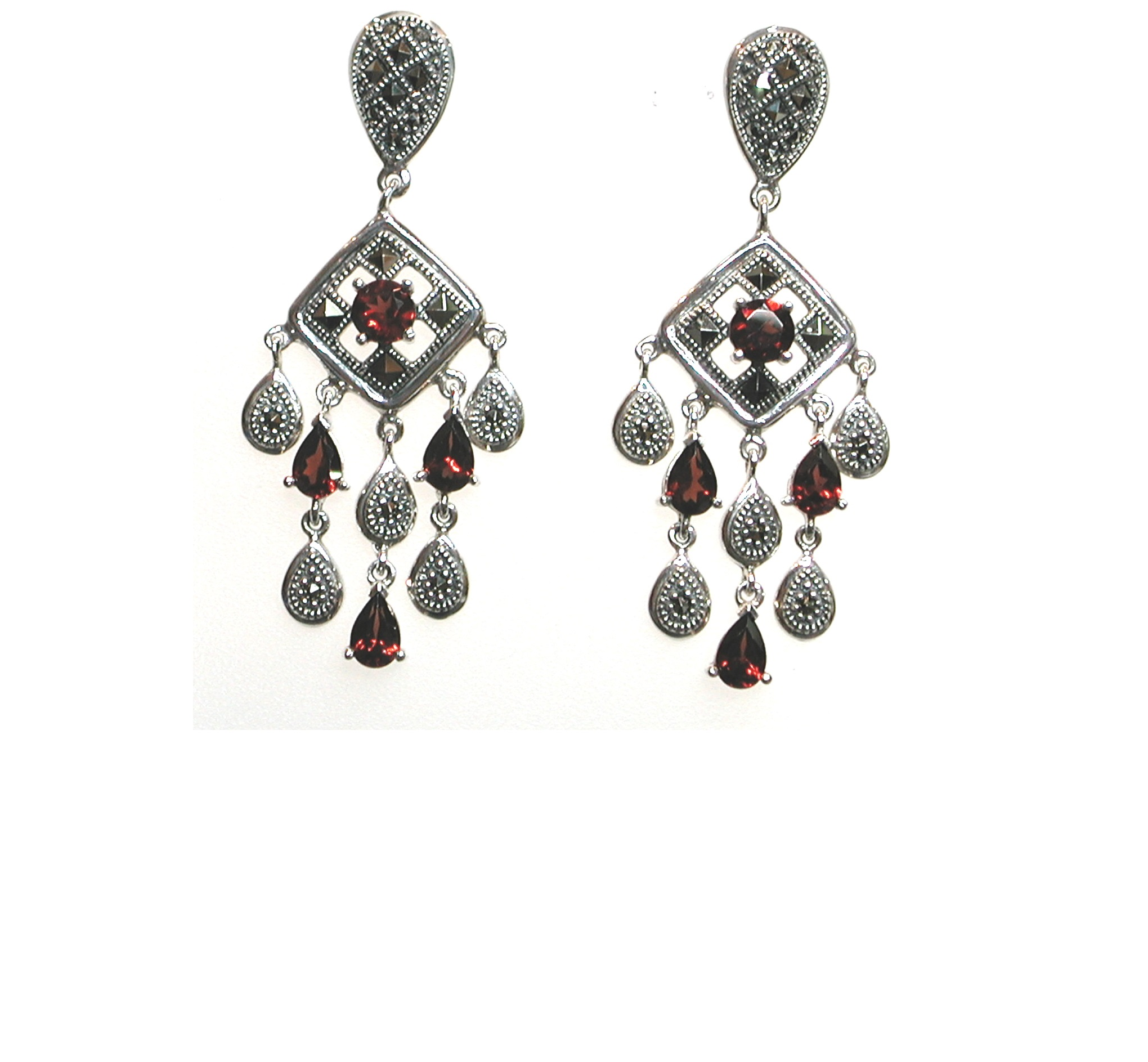 Pendientes de Plata de 1ª Ley, Granates y Marcasitas. Ref. AP-831/09: Catálogo de Antigua Joyeros Pendientes de Plata de 1ª Ley, Granates y Marcasitas. Ref. AP-831/09: Catálogo de Antigua Joyeros