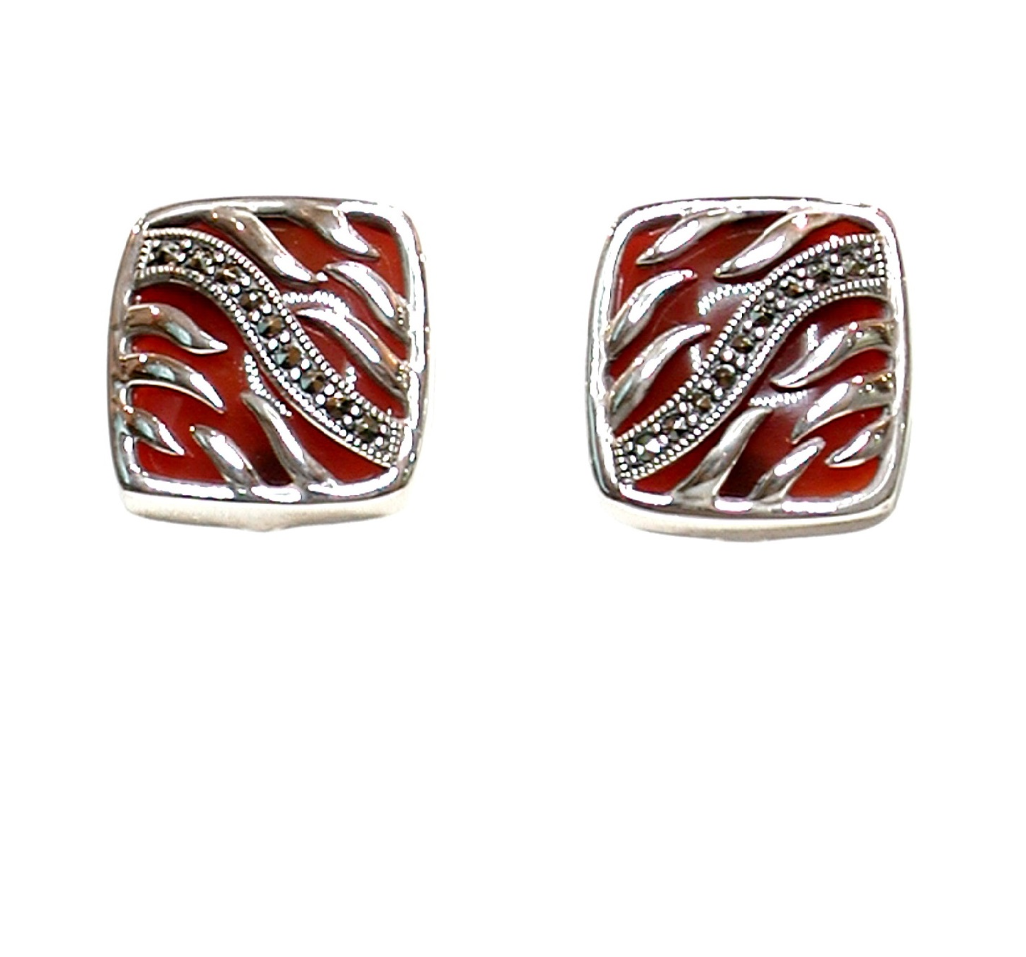 Pendientes de Plata de 1ª Ley, Ágata marrón y Marcasitas. Ref. AP-677/03: Catálogo de Antigua Joyeros Pendientes de Plata de 1ª Ley, Ágata marrón y Marcasitas. Ref. AP-677/03: Catálogo de Antigua Joyeros