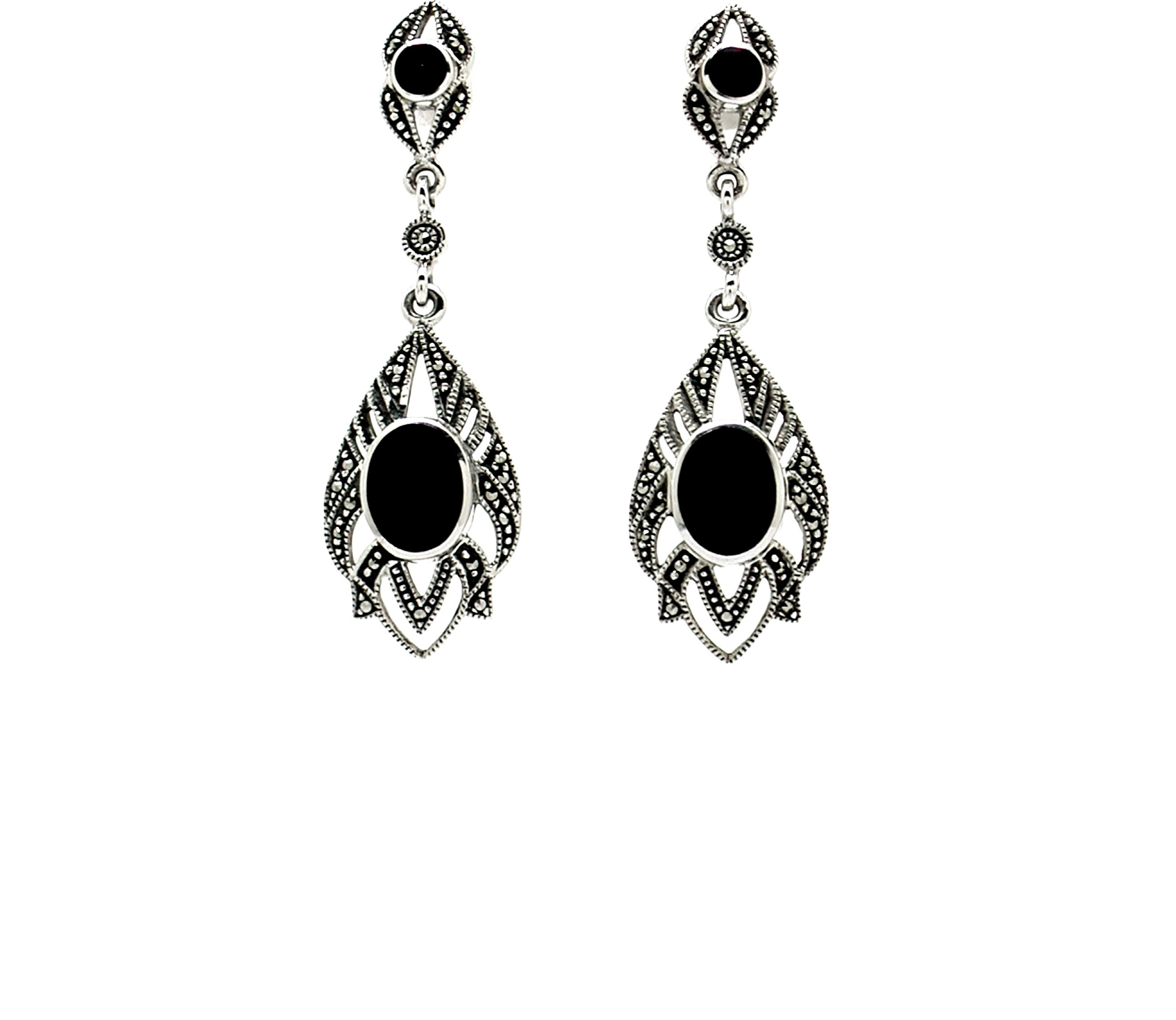 Pendientes de Plata de 1ª Ley con marcasitas y ónix. REF.: AP-060/01: Catálogo de Antigua Joyeros Pendientes de Plata de 1ª Ley con marcasitas y ónix. REF.: AP-060/01: Catálogo de Antigua Joyeros