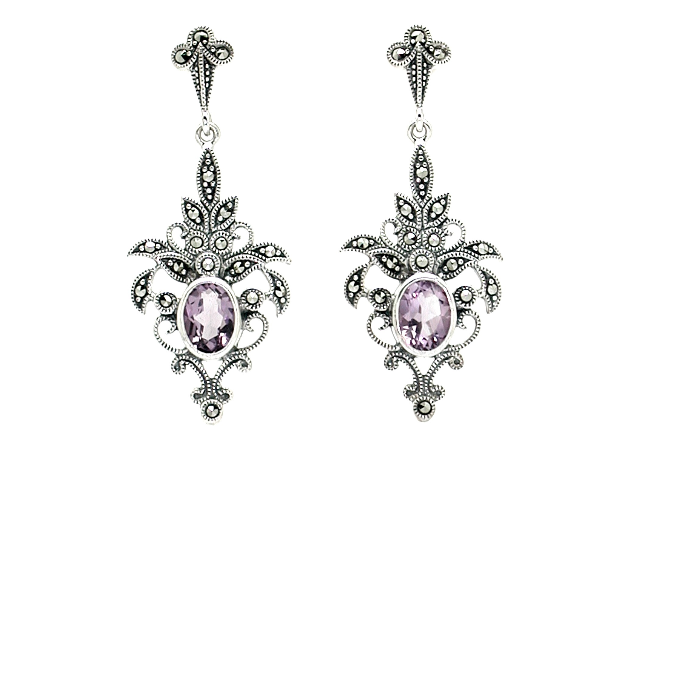 Pendientes de Plata de 1ª Ley, Amatistas y Marcasitas. Ref. AP-082/02: Catálogo de Antigua Joyeros Pendientes de Plata de 1ª Ley, Amatistas y Marcasitas. Ref. AP-082/02: Catálogo de Antigua Joyeros