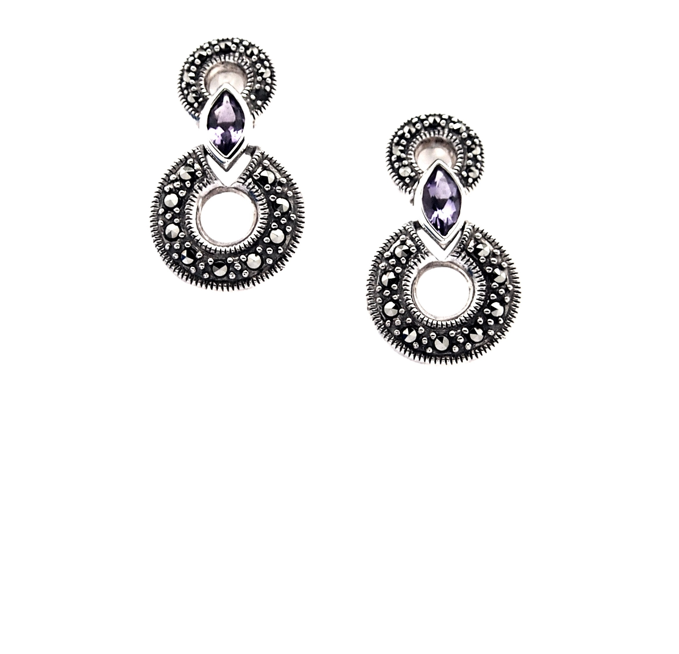 Pendientes de Plata de 1ª Ley, Amatistas y Marcasitas. Ref. AP-271/02: Catálogo de Antigua Joyeros Pendientes de Plata de 1ª Ley, Amatistas y Marcasitas. Ref. AP-271/02: Catálogo de Antigua Joyeros