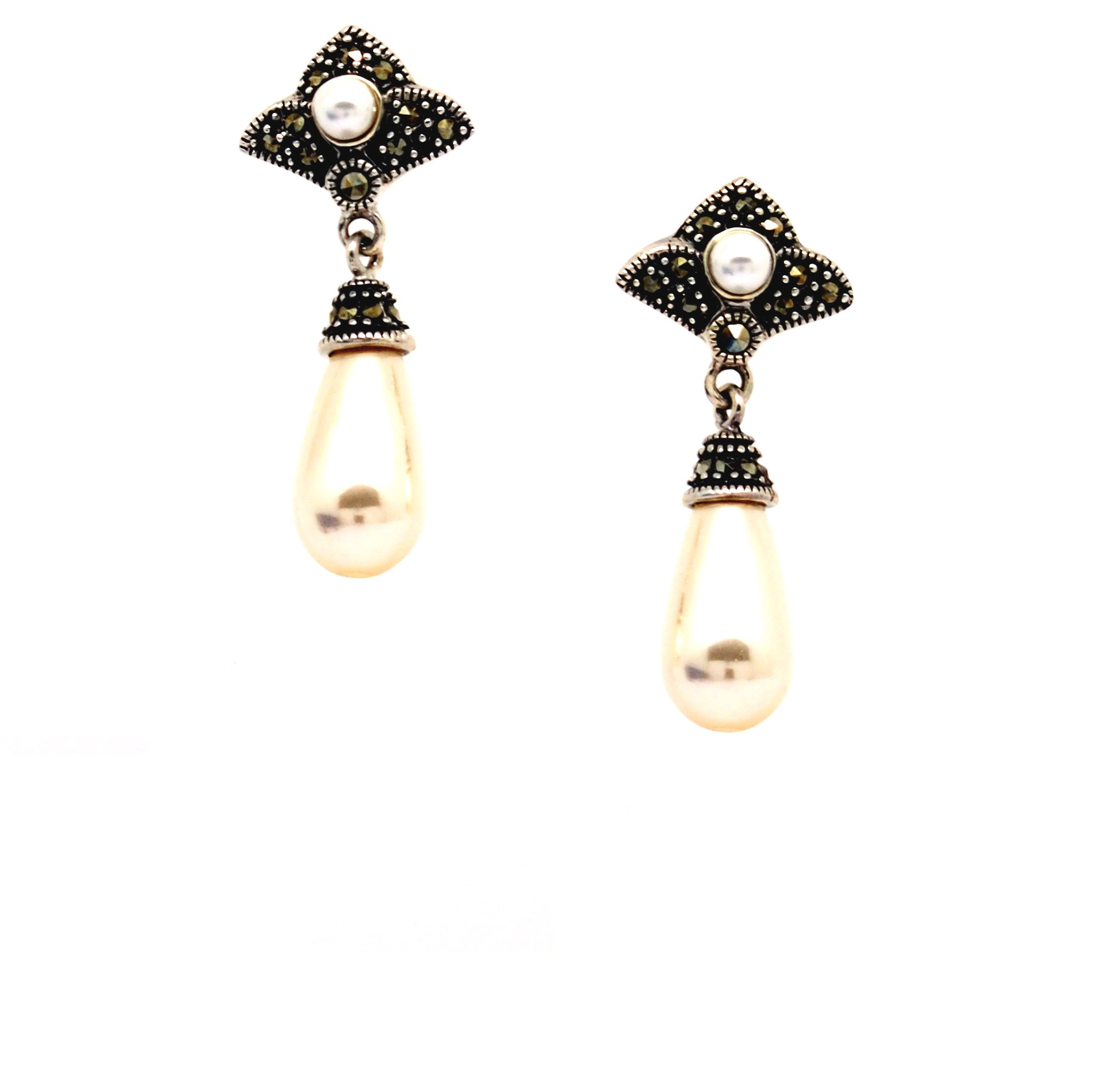 Pendientes de Plata de 1ª Ley, Perlas y Marcasitas. Ref. AP-338/13: Catálogo de Antigua Joyeros Pendientes de Plata de 1ª Ley, Perlas y Marcasitas. Ref. AP-338/13: Catálogo de Antigua Joyeros