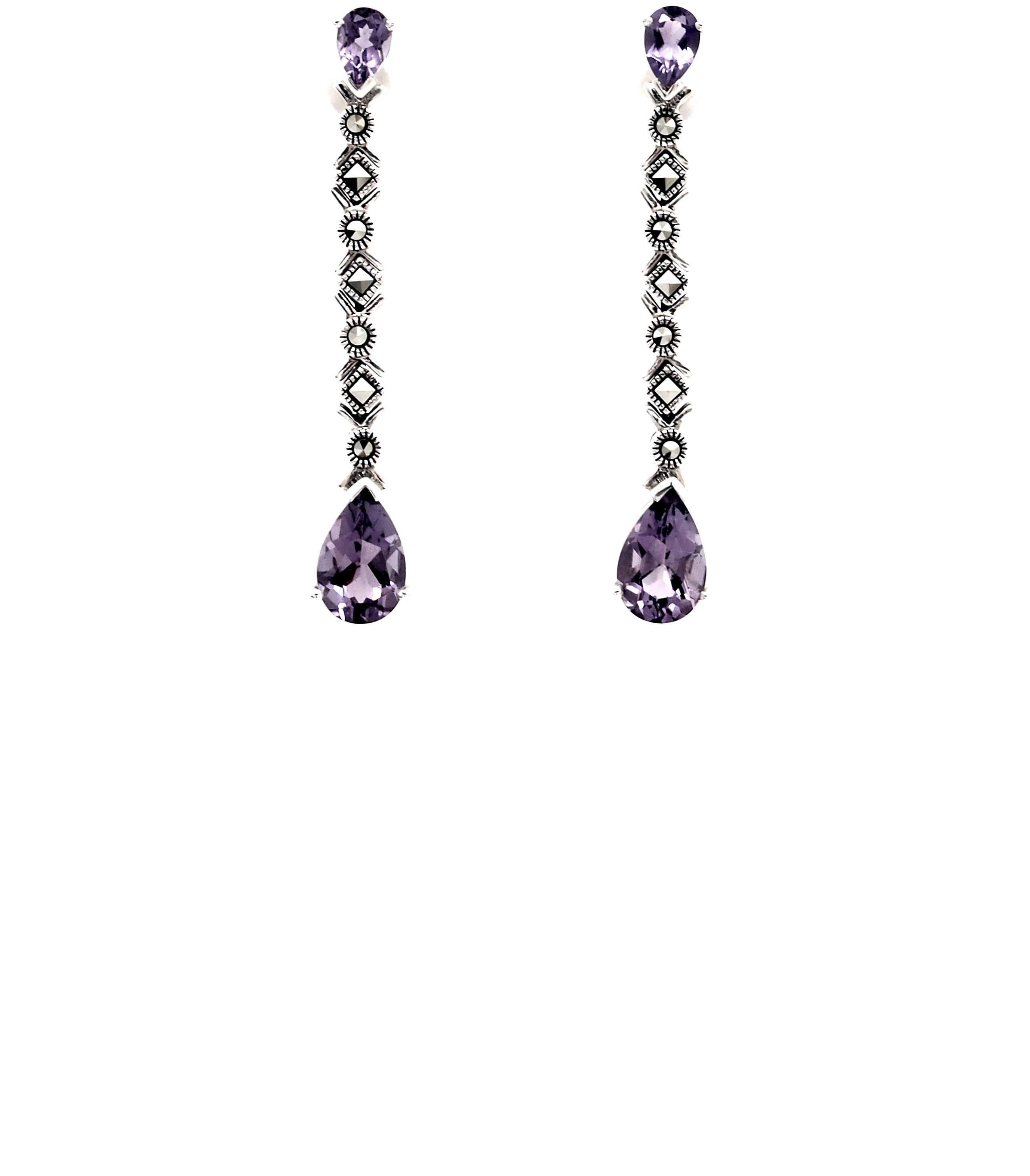 Pendientes de Plata de 1ª Ley, Amatistas y Marcasitas. Ref. AP-405/02: Catálogo de Antigua Joyeros Pendientes de Plata de 1ª Ley, Amatistas y Marcasitas. Ref. AP-405/02: Catálogo de Antigua Joyeros