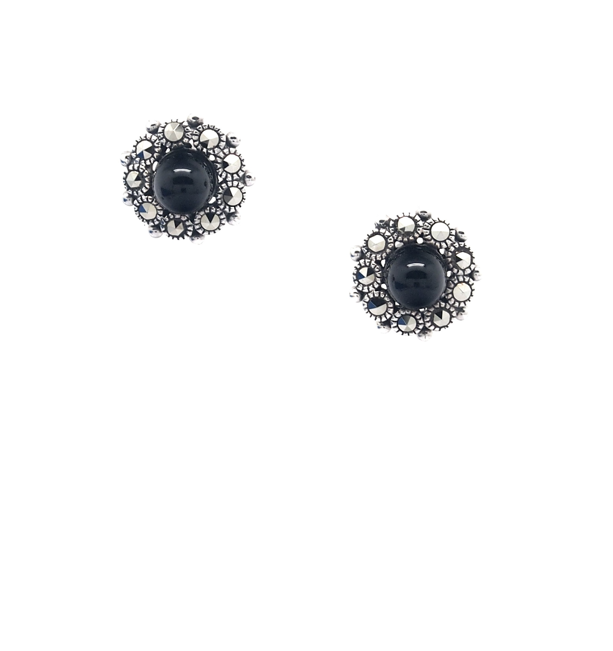 Pendientes de Plata de 1ª Ley, Ónix y Marcasitas. Ref. AP-473/01: Catálogo de Antigua Joyeros Pendientes de Plata de 1ª Ley, Ónix y Marcasitas. Ref. AP-473/01: Catálogo de Antigua Joyeros