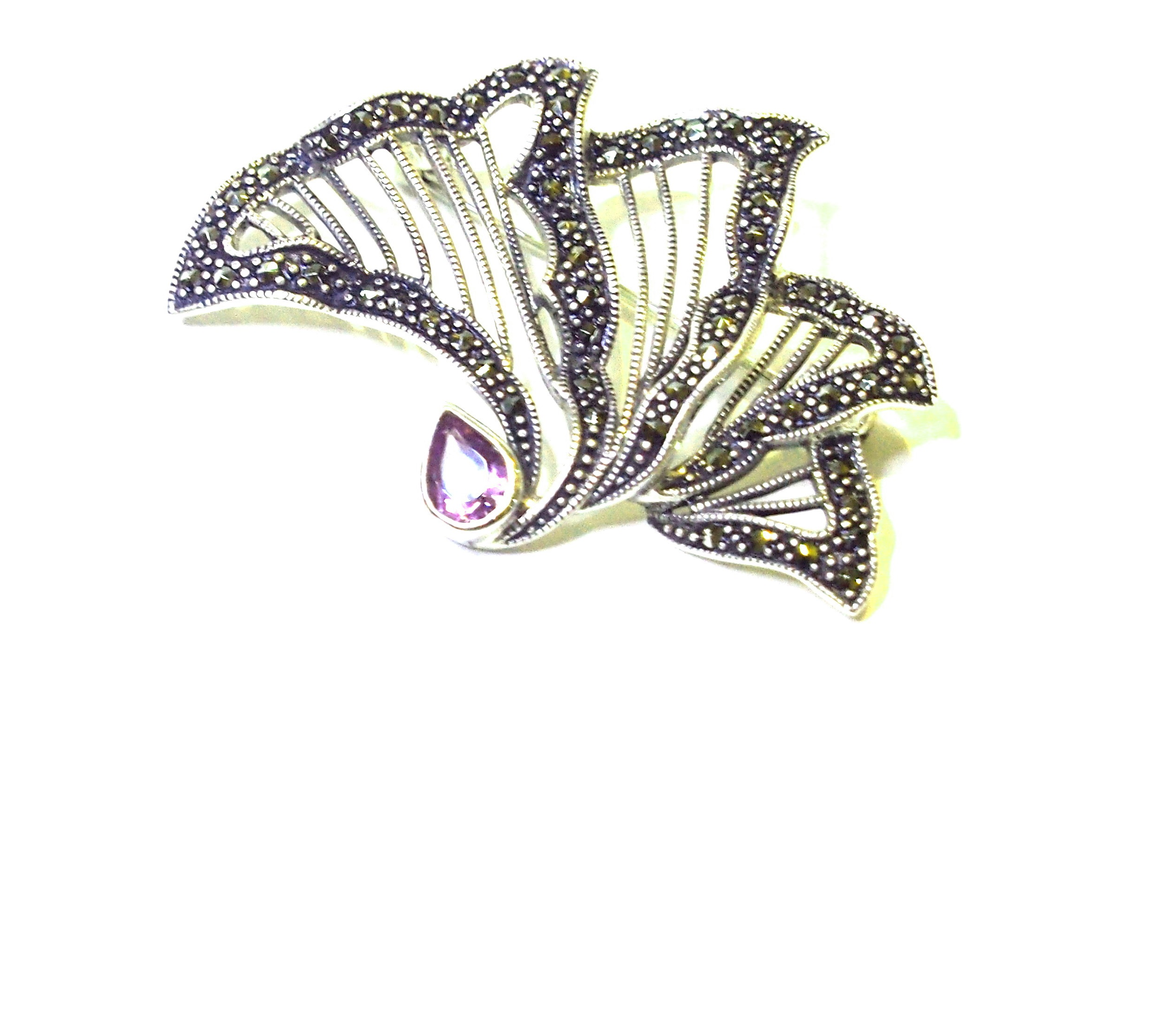 Broche de Plata de Ley con marcasitas y amatista. Ref.: AB-057/02: Catálogo de Antigua Joyeros Broche de Plata de Ley con marcasitas y amatista. Ref.: AB-057/02: Catálogo de Antigua Joyeros