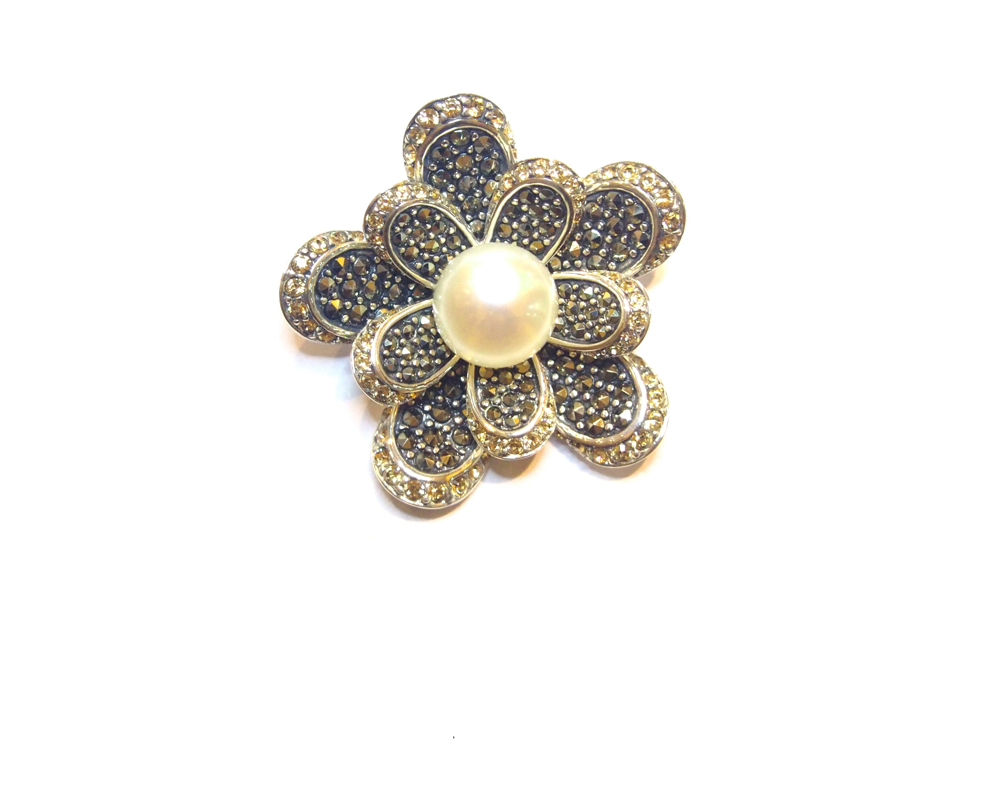 Broche Plata de 1º Ley con Marcasitas ,circonitas y Perlas, Ref. AB-589/13: Catálogo de Antigua Joyeros Broche Plata de 1º Ley con Marcasitas ,circonitas y Perlas, Ref. AB-589/13: Catálogo de Antigua Joyeros