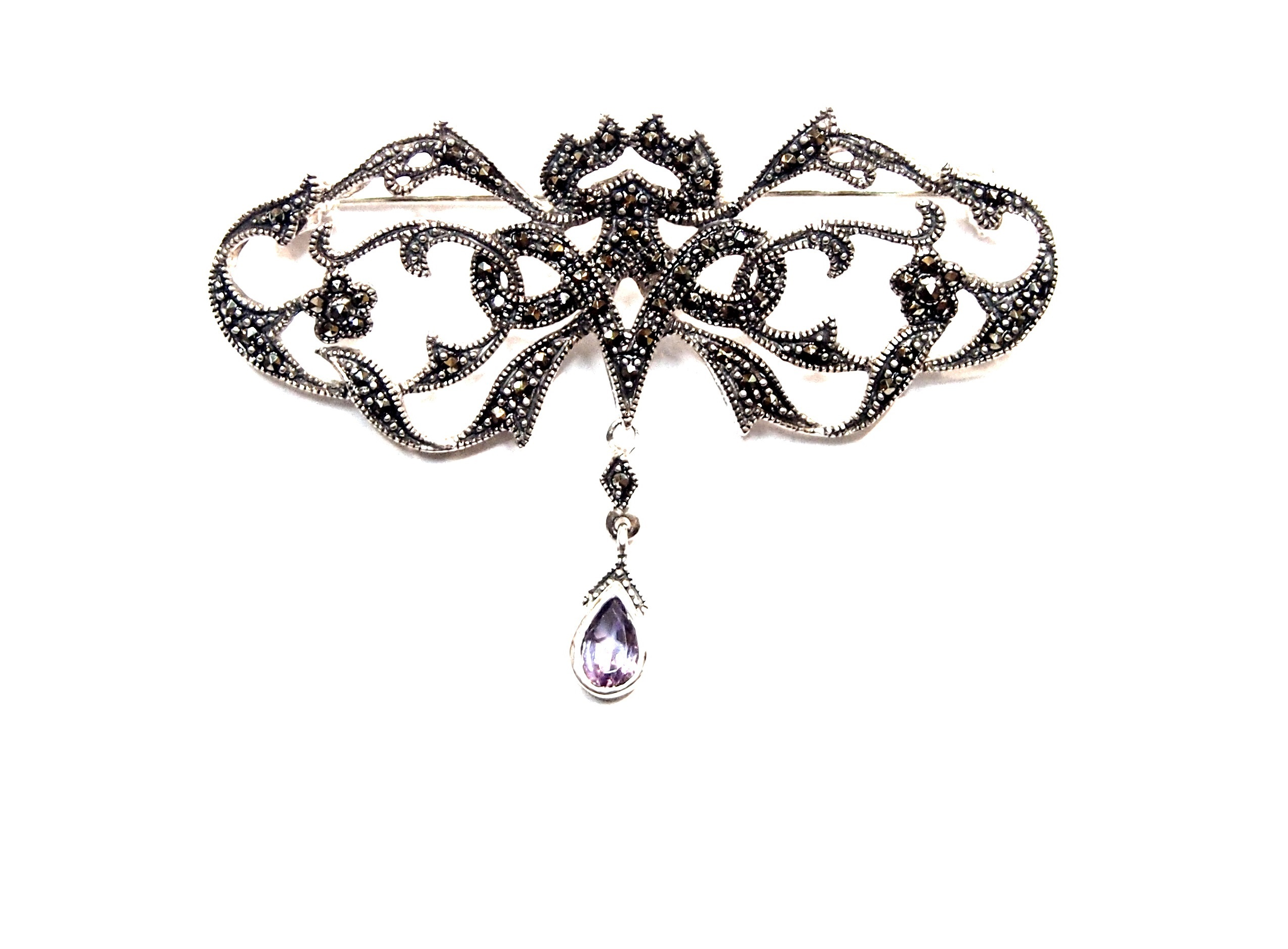 Broche Plata de 1º ley con Diseño floral, marcasitas y Amatista AB3249/02: Catálogo de Antigua Joyeros Broche Plata de 1º ley con Diseño floral, marcasitas y Amatista AB3249/02: Catálogo de Antigua Joyeros