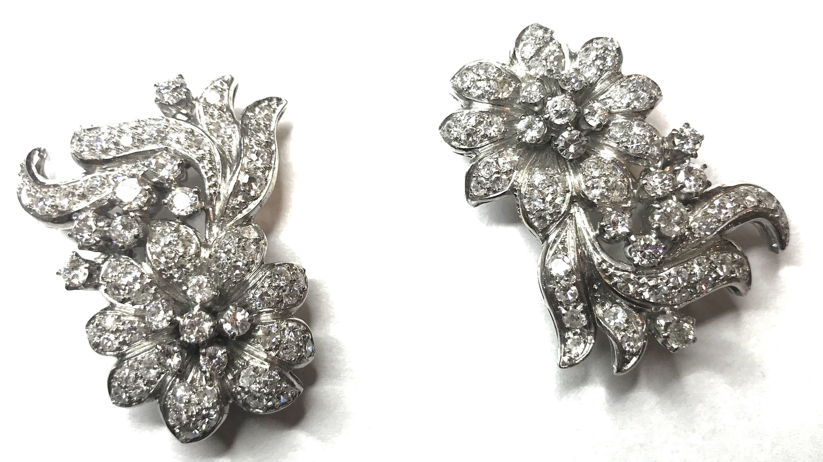 Broche doble clip floral de brillantes y platino. Ref. A-13969: Catálogo de Antigua Joyeros Broche doble clip floral de brillantes y platino. Ref. A-13969: Catálogo de Antigua Joyeros