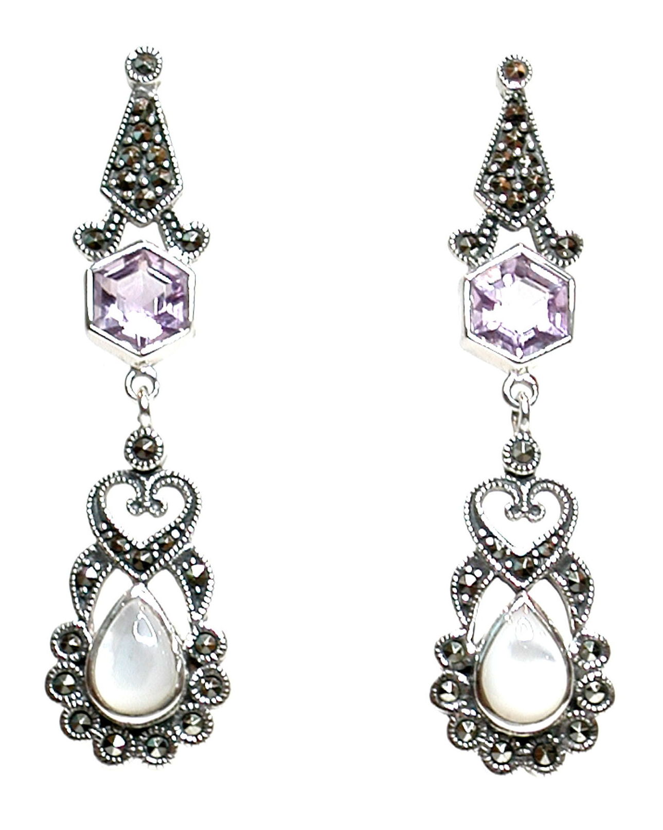 Pendientes articulados de Plata de 1º Ley , Nácar y amatistas Ref.AP-075/40: Catálogo de Antigua Joyeros Pendientes articulados de Plata de 1º Ley , Nácar y amatistas Ref.AP-075/40: Catálogo de Antigua Joyeros