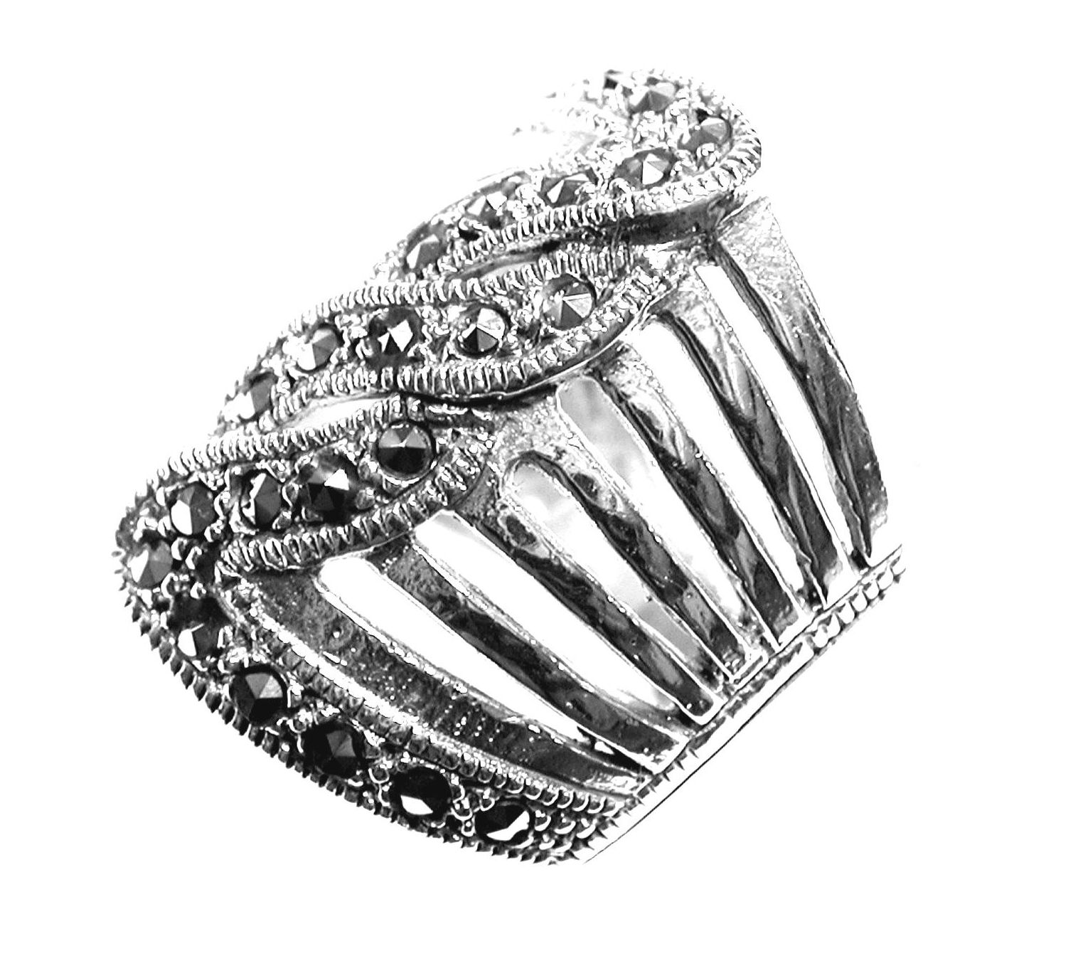 Sortija Ancha y calada de Plata de 1ª Ley con Marcasitas Ref. ES-882/00: Catálogo de Antigua Joyeros Sortija Ancha y calada de Plata de 1ª Ley con Marcasitas Ref. ES-882/00: Catálogo de Antigua Joyeros