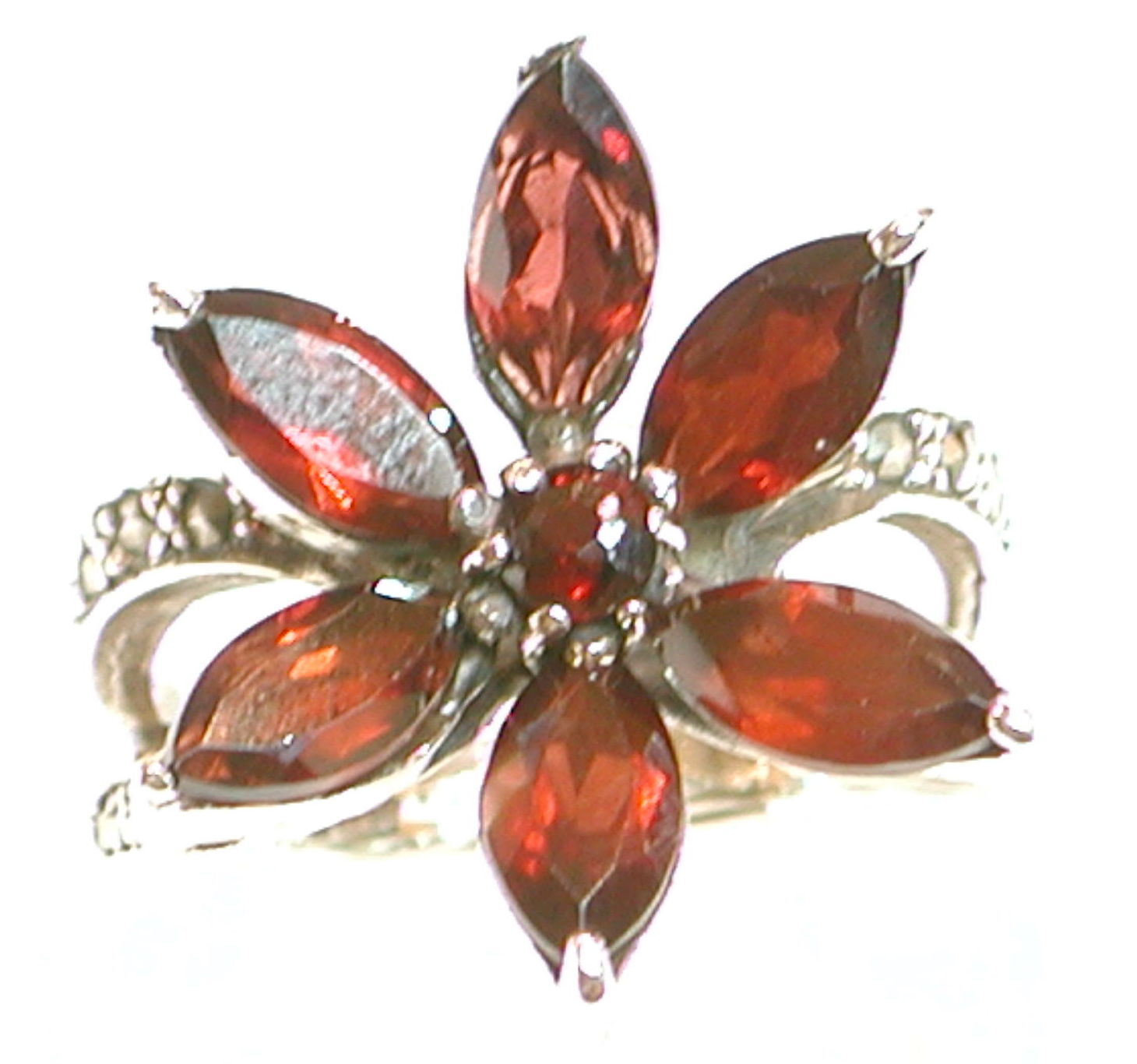 Sortija Flor de Plata de 1ª Ley con Granates XS-024/09: Catálogo de Antigua Joyeros Sortija Flor de Plata de 1ª Ley con Granates XS-024/09: Catálogo de Antigua Joyeros