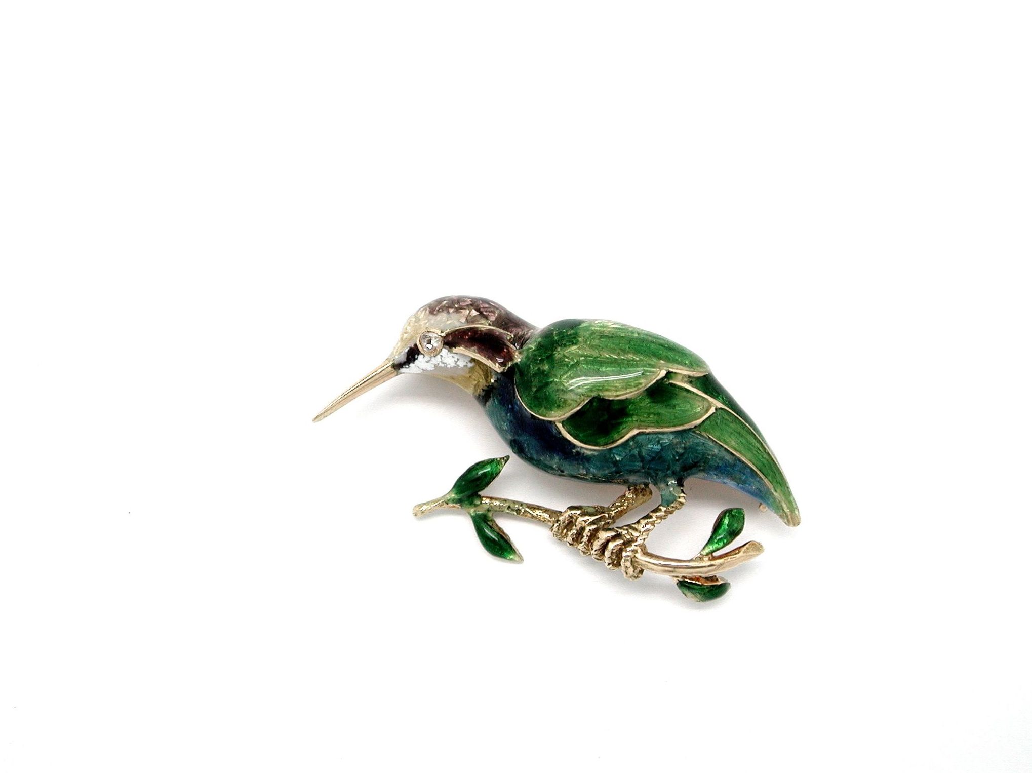 Broche de colibrí en oro de 18k con esmalte y un brillante.Moderno.: Catálogo de Antigua Joyeros Broche de colibrí en oro de 18k con esmalte y un brillante.Moderno.: Catálogo de Antigua Joyeros