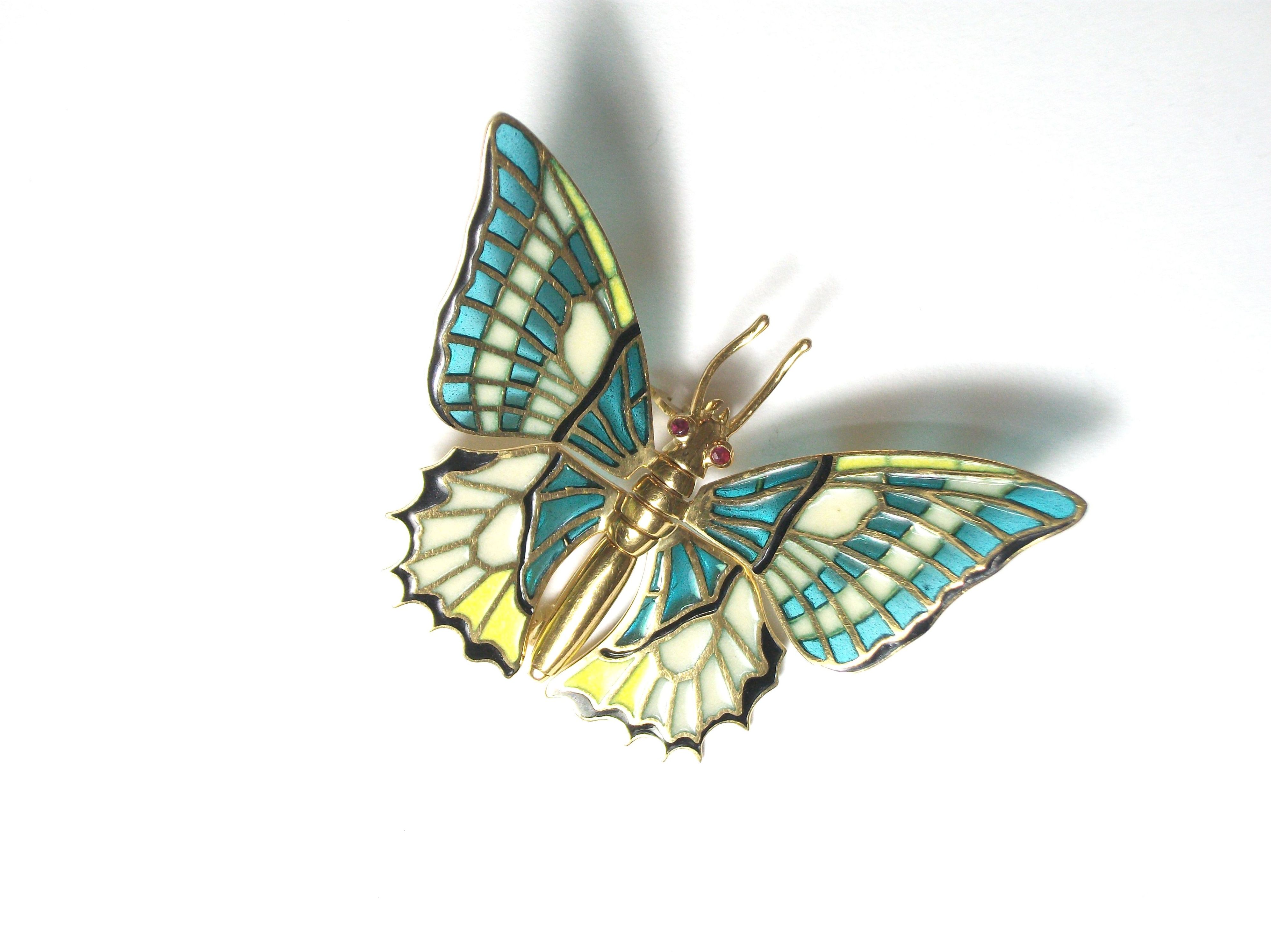 Broche en forma de mariposa de oro y esmalte. S.XX.: Catálogo de Antigua Joyeros Broche en forma de mariposa de oro y esmalte. S.XX.: Catálogo de Antigua Joyeros