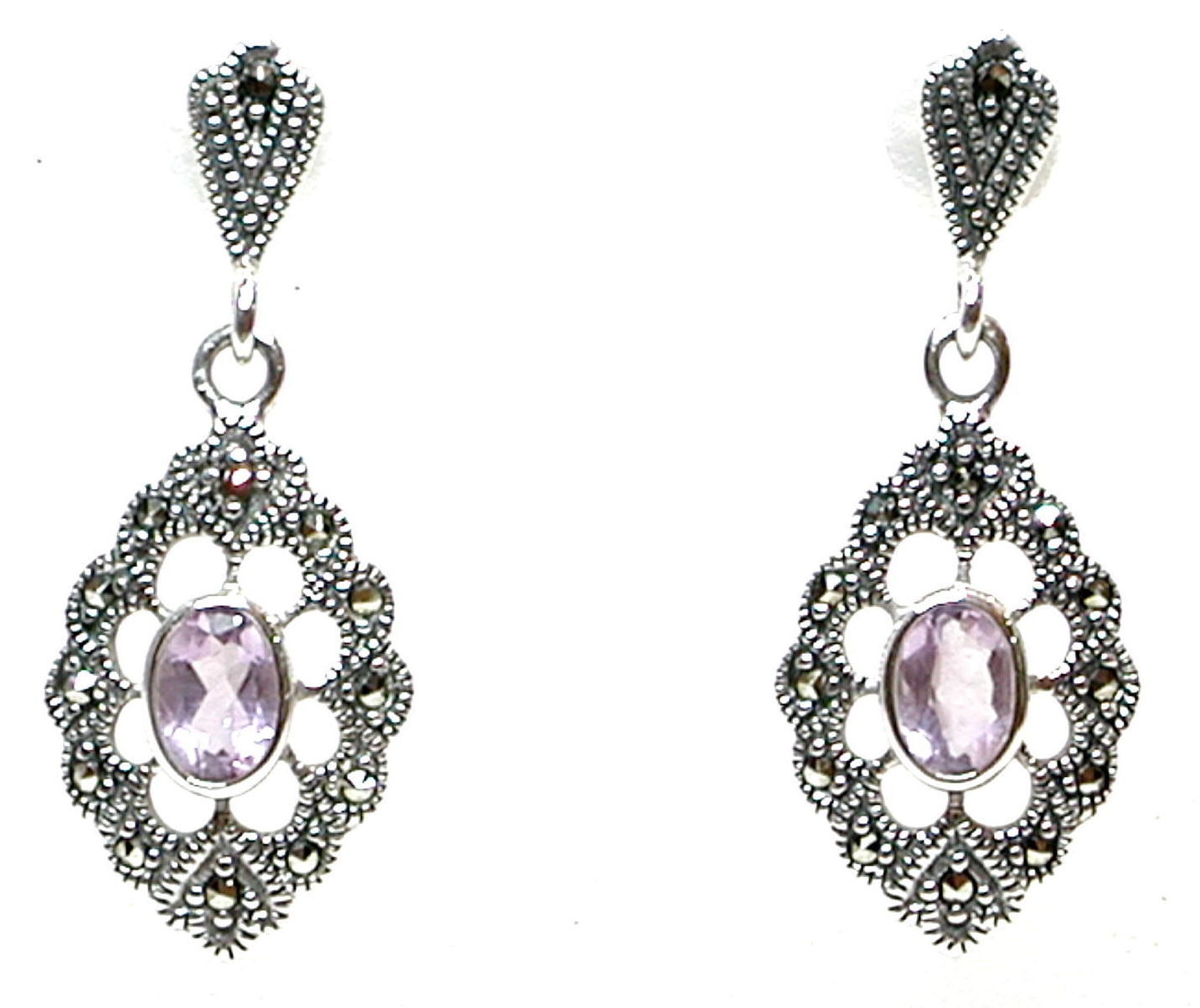 Pendientes calados de Plata de 1º Ley , Macasita y amatistas Ref.AP-102/02: Catálogo de Antigua Joyeros Pendientes calados de Plata de 1º Ley , Macasita y amatistas Ref.AP-102/02: Catálogo de Antigua Joyeros