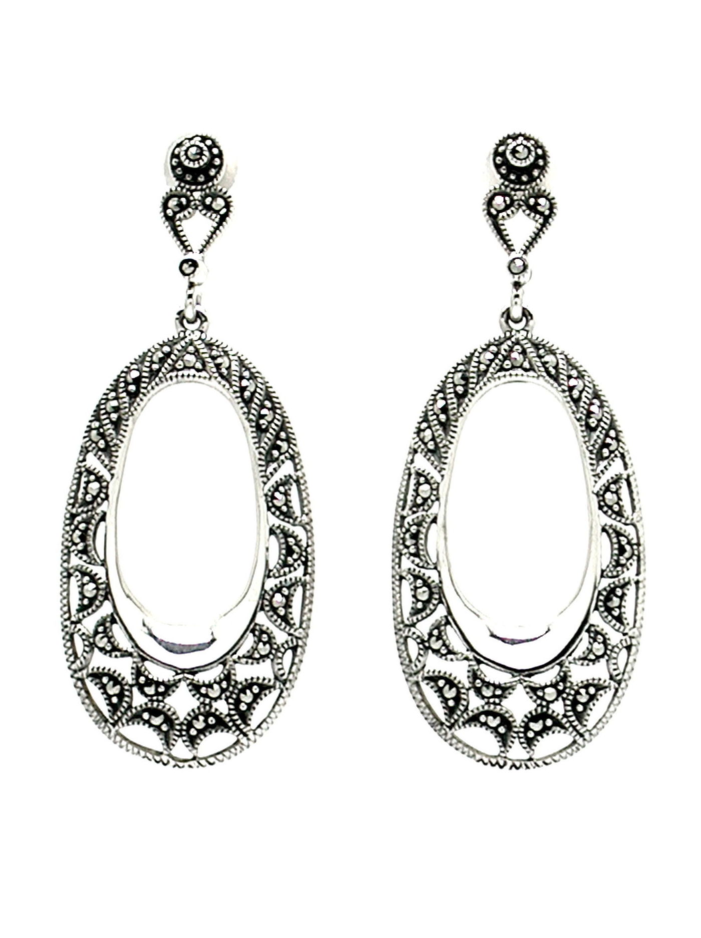 Pendientes Plata largos y ovalados con Marcasitas. Ref. AP-064/00: Catálogo de Antigua Joyeros Pendientes Plata largos y ovalados con Marcasitas. Ref. AP-064/00: Catálogo de Antigua Joyeros