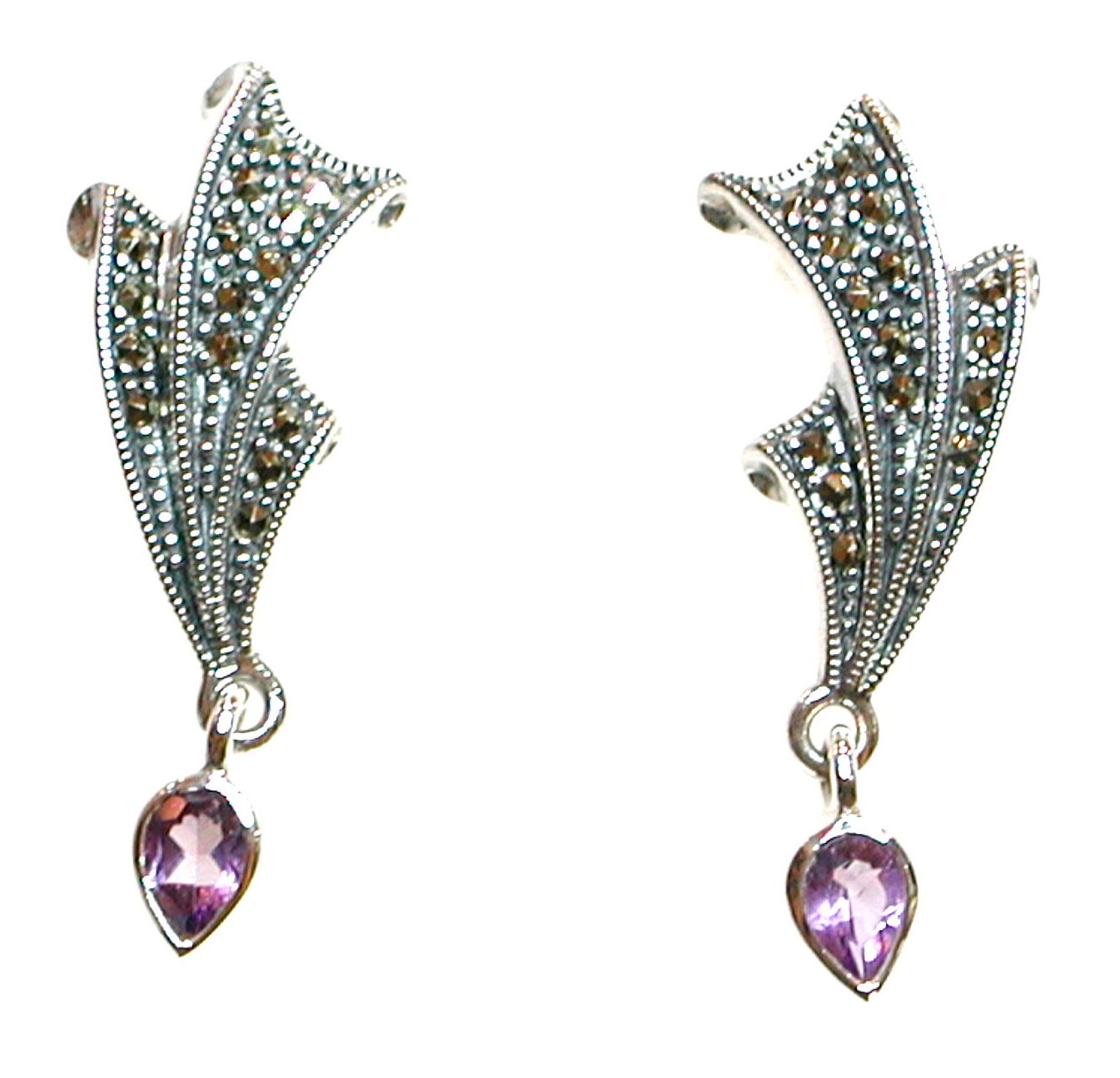 Pendientes de plata de 1º Ley con marcasitas y amatista .Ref.AP-139/02: Catálogo de Antigua Joyeros Pendientes de plata de 1º Ley con marcasitas y amatista .Ref.AP-139/02: Catálogo de Antigua Joyeros