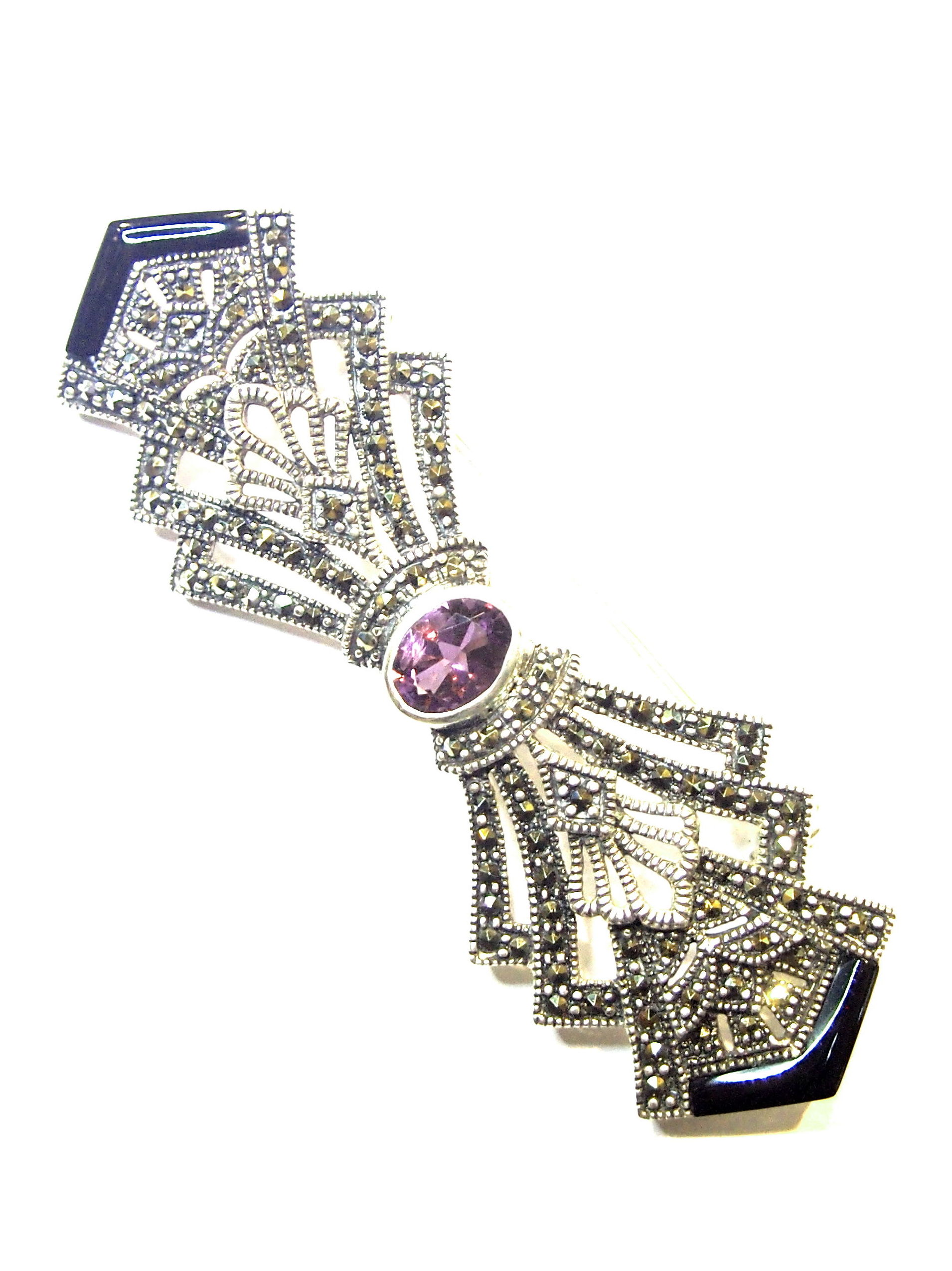 Broche Plata de 1º ley con marcasitas, Onix y amatista MB-3250/39: Catálogo de Antigua Joyeros Broche Plata de 1º ley con marcasitas, Onix y amatista MB-3250/39: Catálogo de Antigua Joyeros