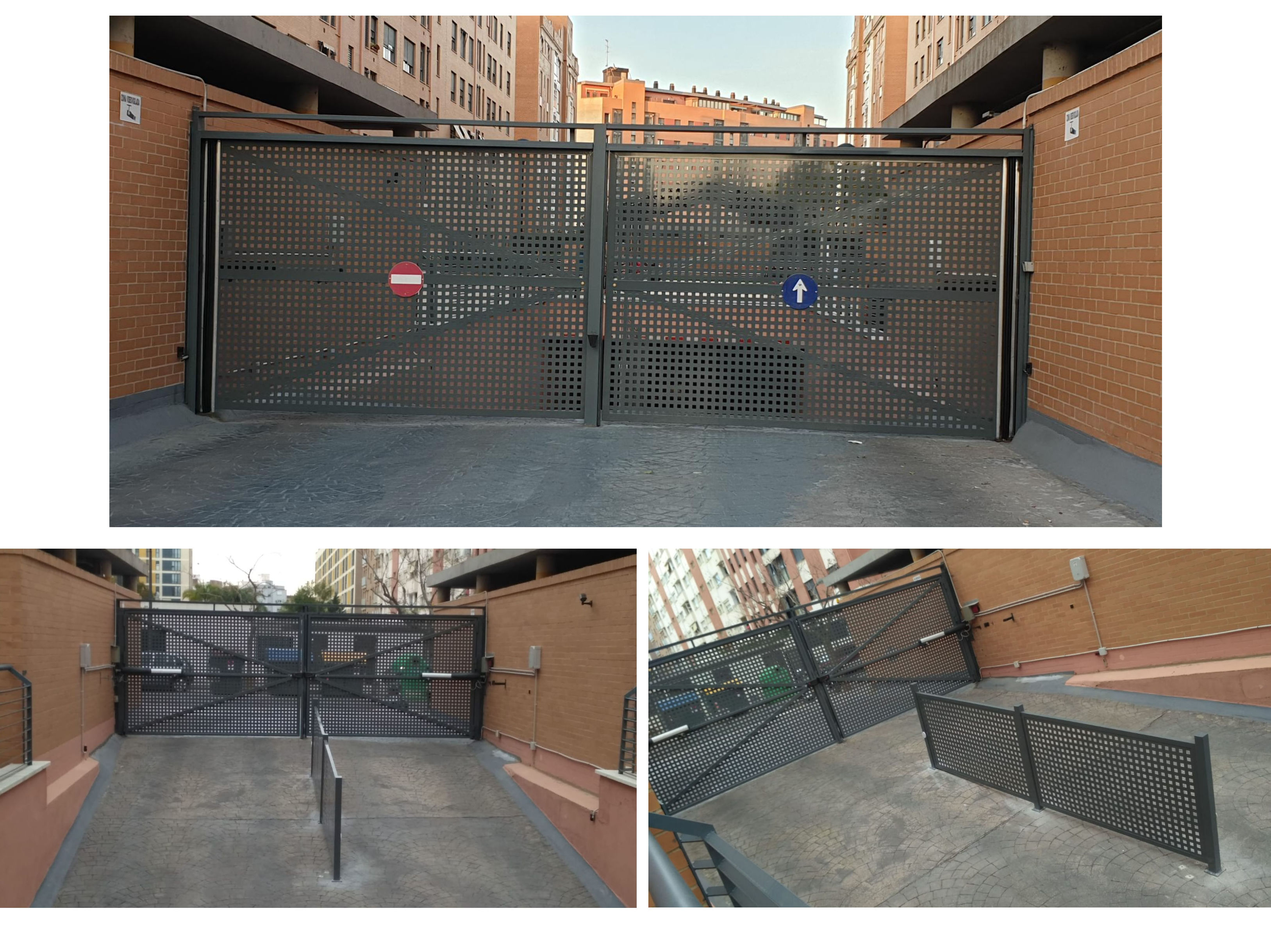 Puertas batientes ligeras, de chapa cuadradillo lacada en color a elegir. Valla divisoria igual a la puerta. Puertas batientes ligeras, de chapa cuadradillo lacada en color a elegir. Valla divisoria igual a la puerta.