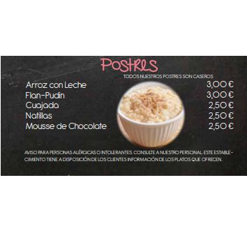 Postres: Carta de D´Tapas & Copas Postres: Carta de D´Tapas & Copas