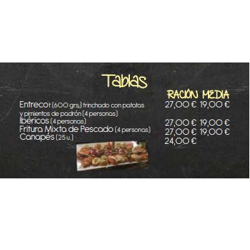 Tablas: Carta de D´Tapas & Copas Tablas: Carta de D´Tapas & Copas