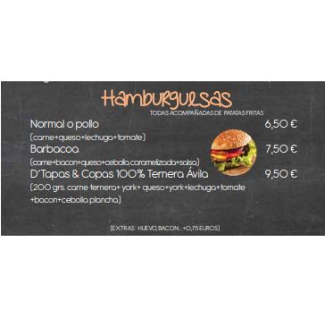 Hamburguesas: Carta de D´Tapas & Copas Hamburguesas: Carta de D´Tapas & Copas