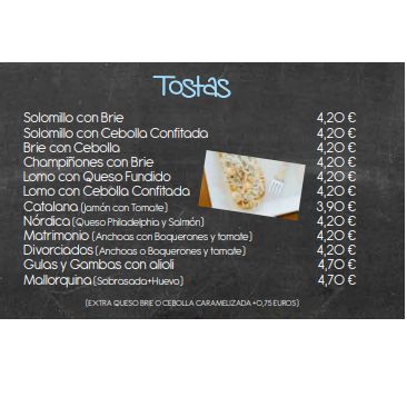 Tostas: Carta de D´Tapas & Copas Tostas: Carta de D´Tapas & Copas
