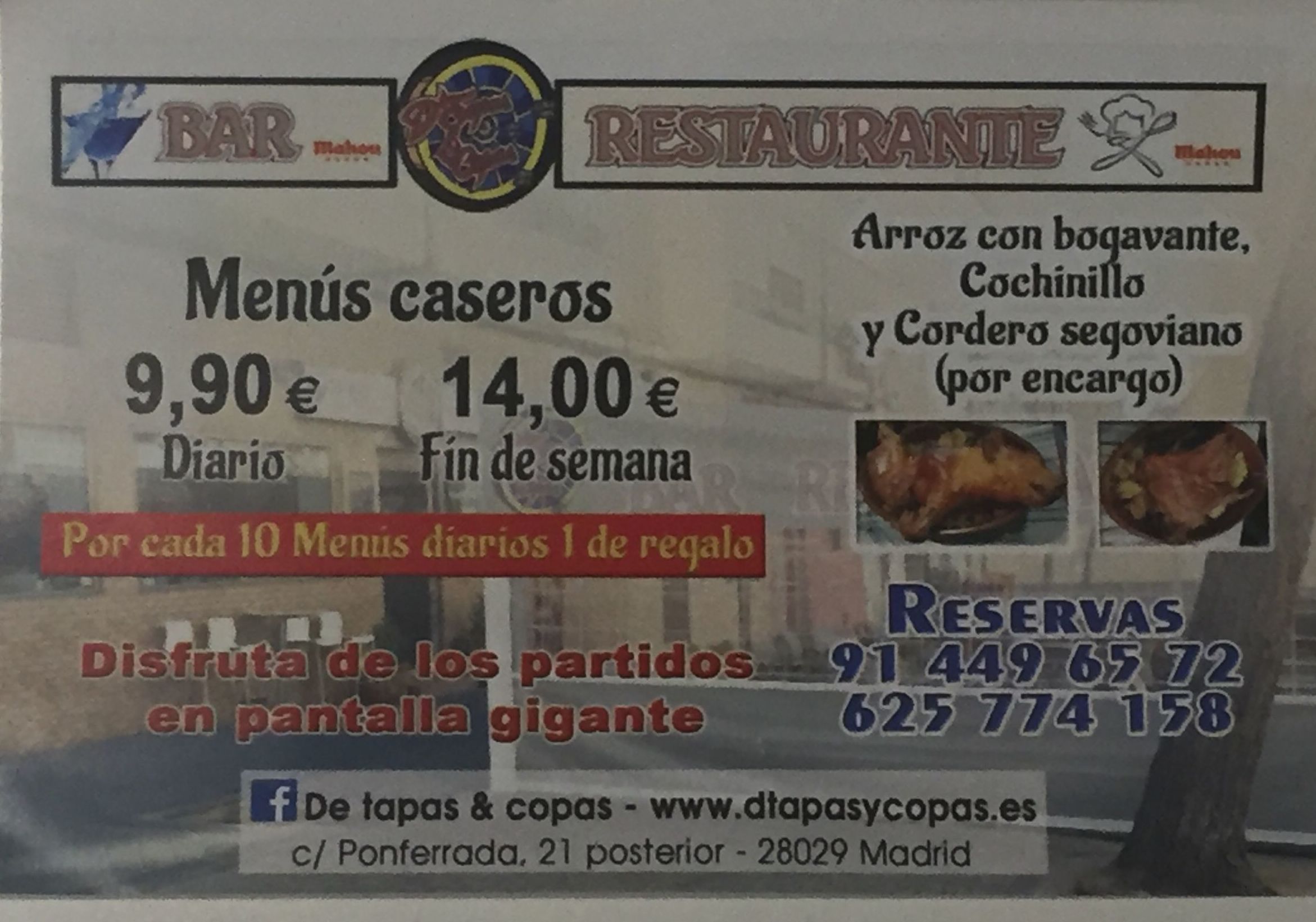 Menús Fin de Semana: Carta de D´Tapas & Copas Menús Fin de Semana: Carta de D´Tapas & Copas