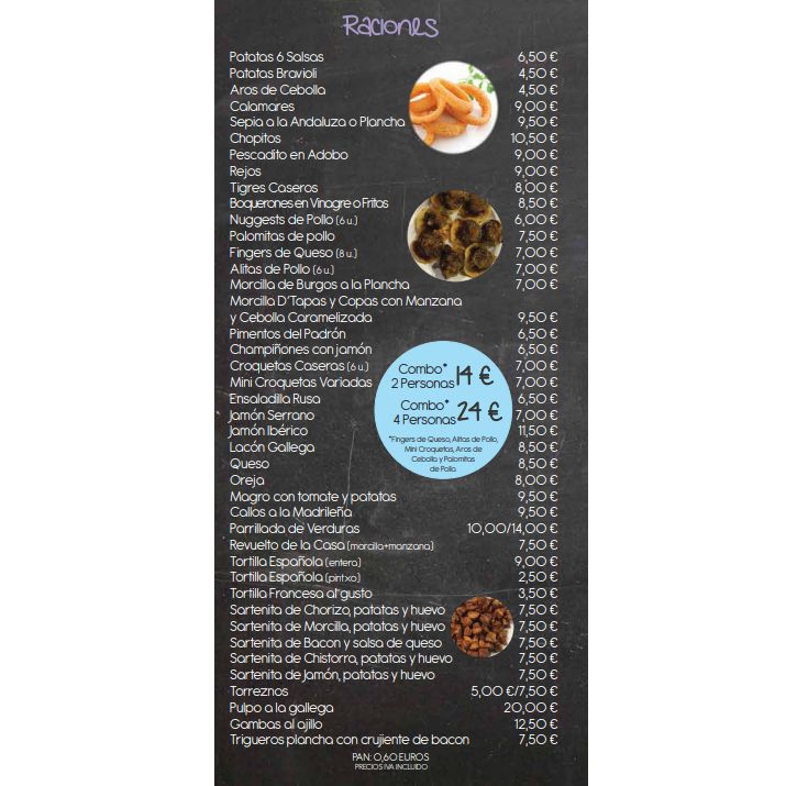 Raciones: Carta de D´Tapas & Copas Raciones: Carta de D´Tapas & Copas