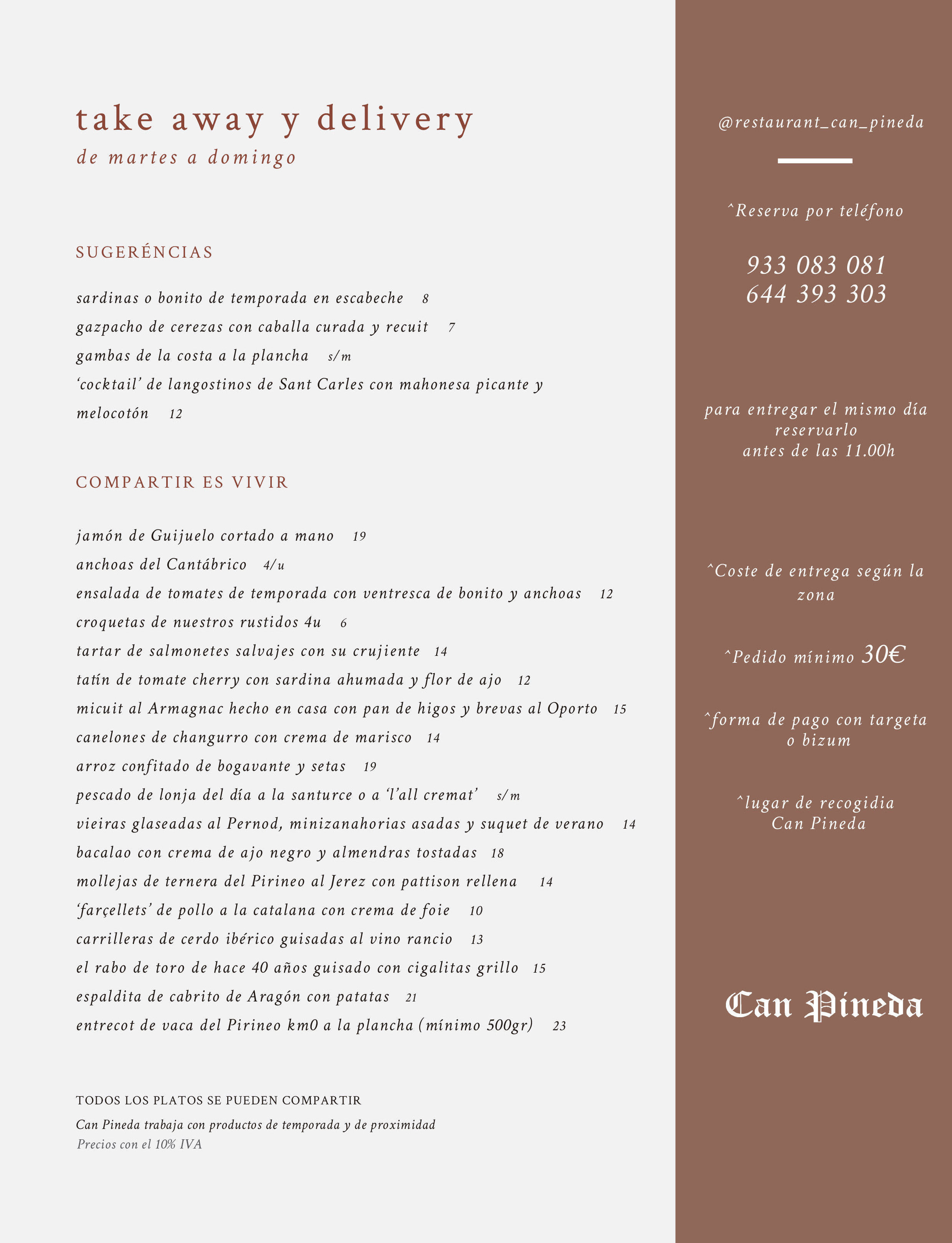 Menú para llevar.: Servicios Can Pineda de CAN PINEDA Menú para llevar.: Servicios Can Pineda de CAN PINEDA