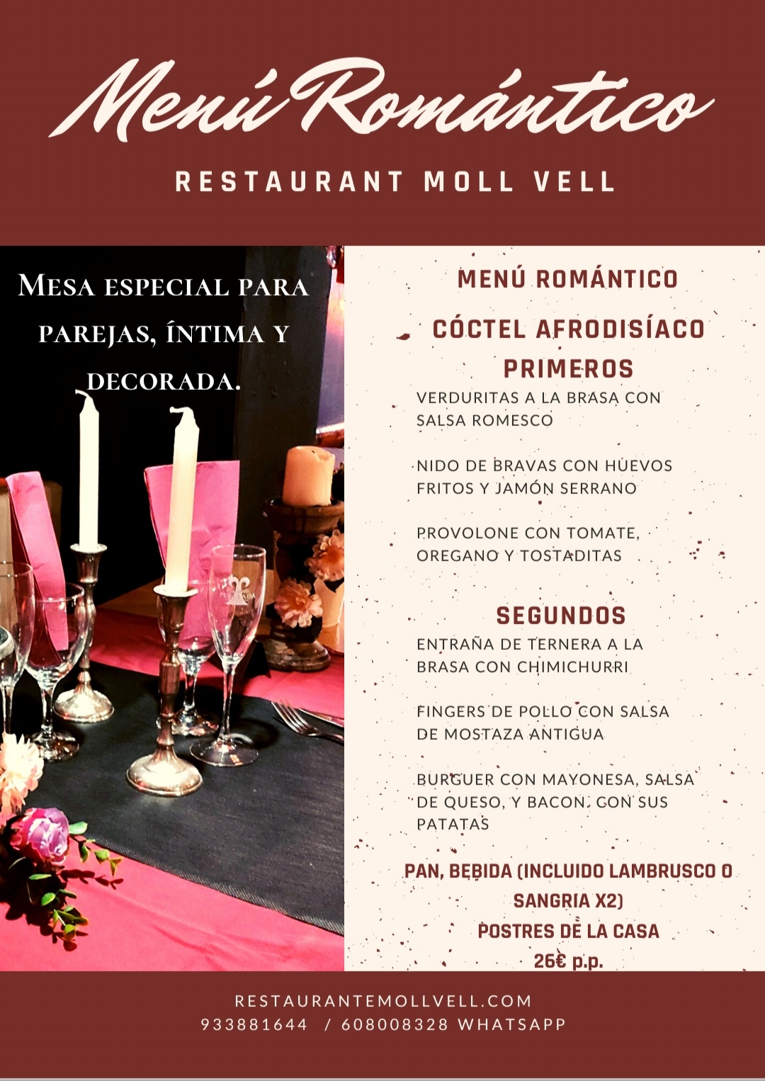 Ocurrir Sombreado Adición cena romántica: Carta y menús de Restaurant Moll Vell