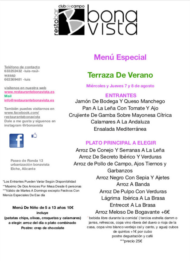 Menú terraza de verano: Carta y Menús de Restaurante Bonavista Menú terraza de verano: Carta y Menús de Restaurante Bonavista