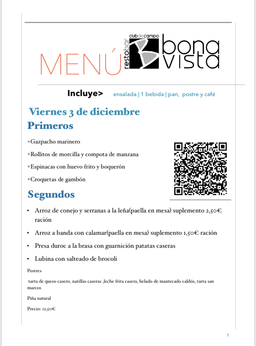 Menú diario viernes 3 de diciembre: Carta, Menús y Bodega de Restaurante Bonavista (Club de Campo Elche) Menú diario viernes 3 de diciembre: Carta, Menús y Bodega de Restaurante Bonavista (Club de Campo Elche)