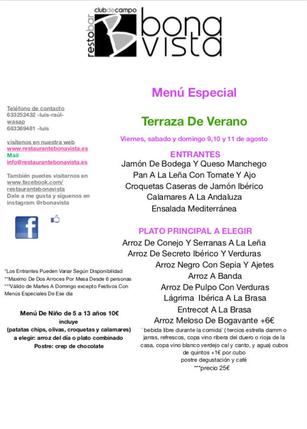 Menú terraza de verano: Carta y Menús de Restaurante Bonavista Menú terraza de verano: Carta y Menús de Restaurante Bonavista
