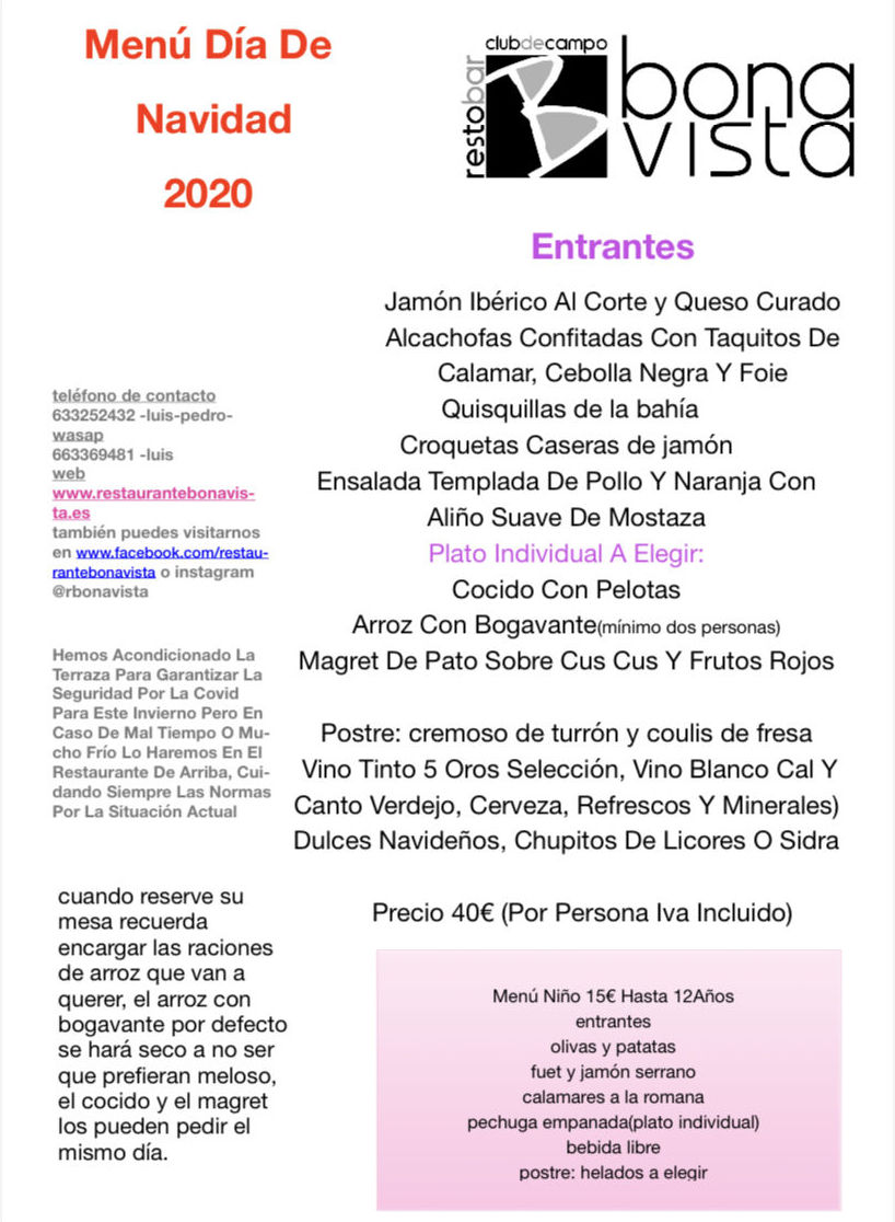 Menú de Navidad 2020 : Carta, Menús y Bodega de Restaurante Bonavista (Club de Campo Elche) Menú de Navidad 2020 : Carta, Menús y Bodega de Restaurante Bonavista (Club de Campo Elche)