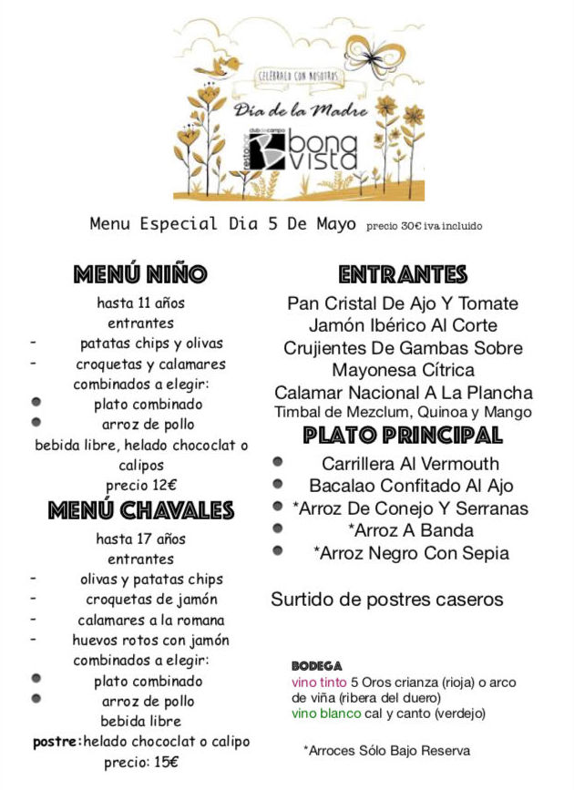 Menú Día de la Madre: Carta y Menús de Restaurante Bonavista Menú Día de la Madre: Carta y Menús de Restaurante Bonavista