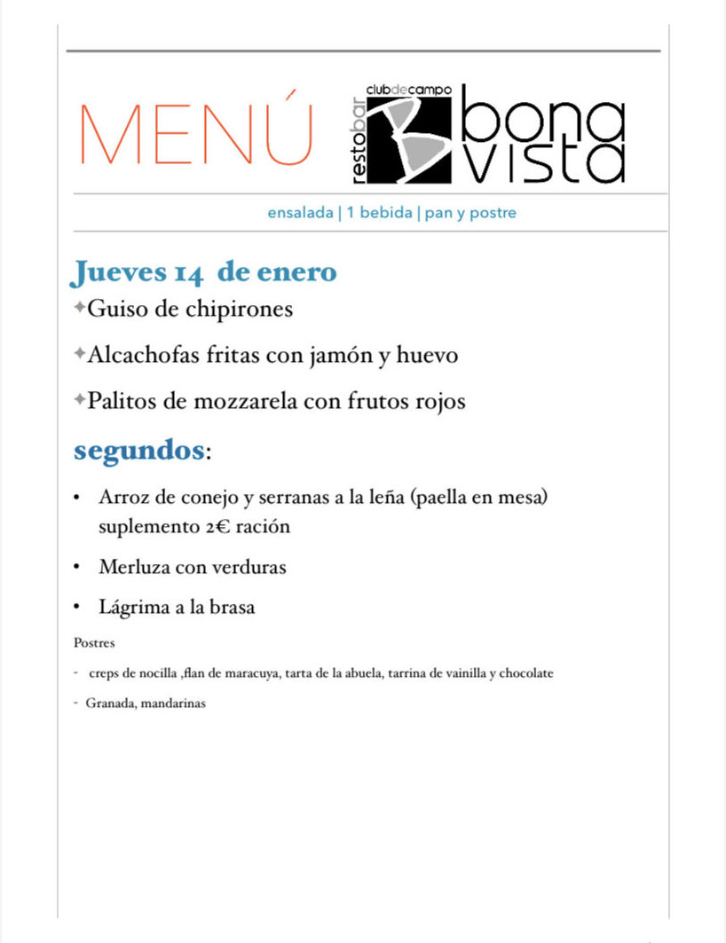 Menú jueves 14 de enero Menú jueves 14 de enero